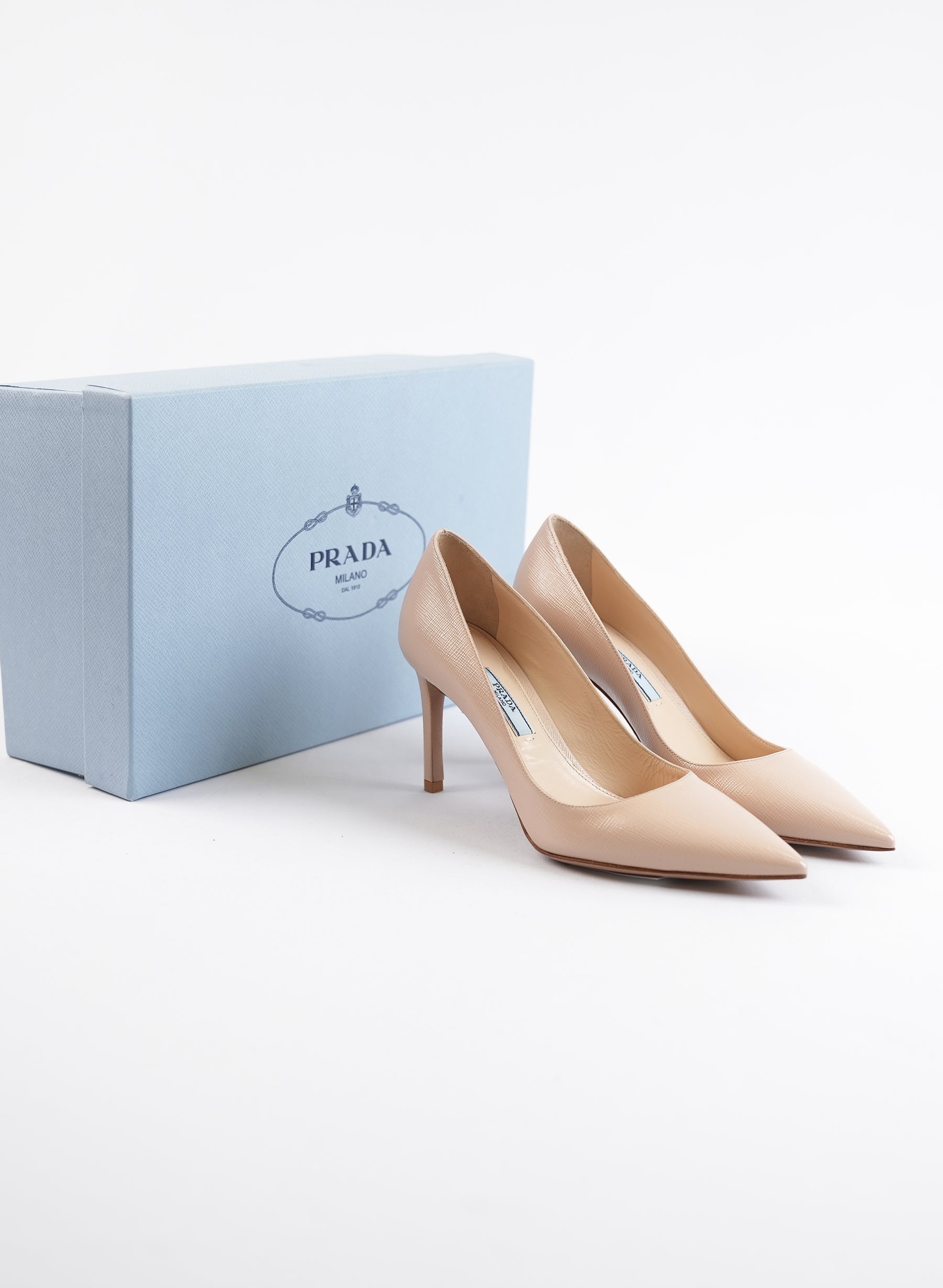 Prada Saffiano Patent Pumps