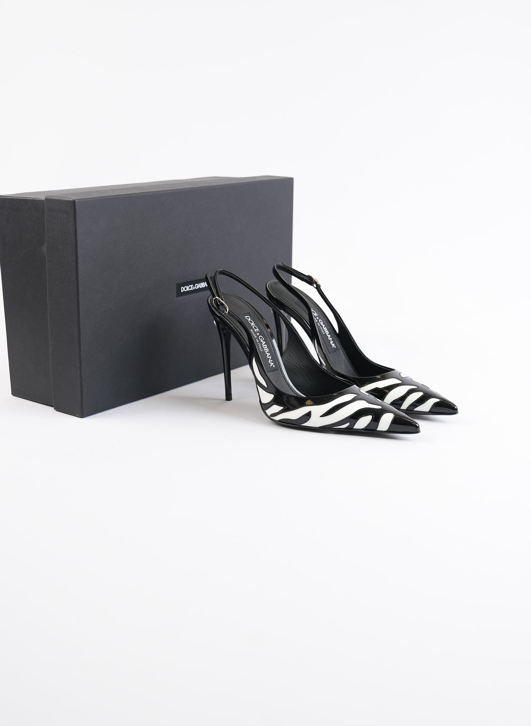 Dolce & Gabbana Black Zebra Slingback 105mm Pumps