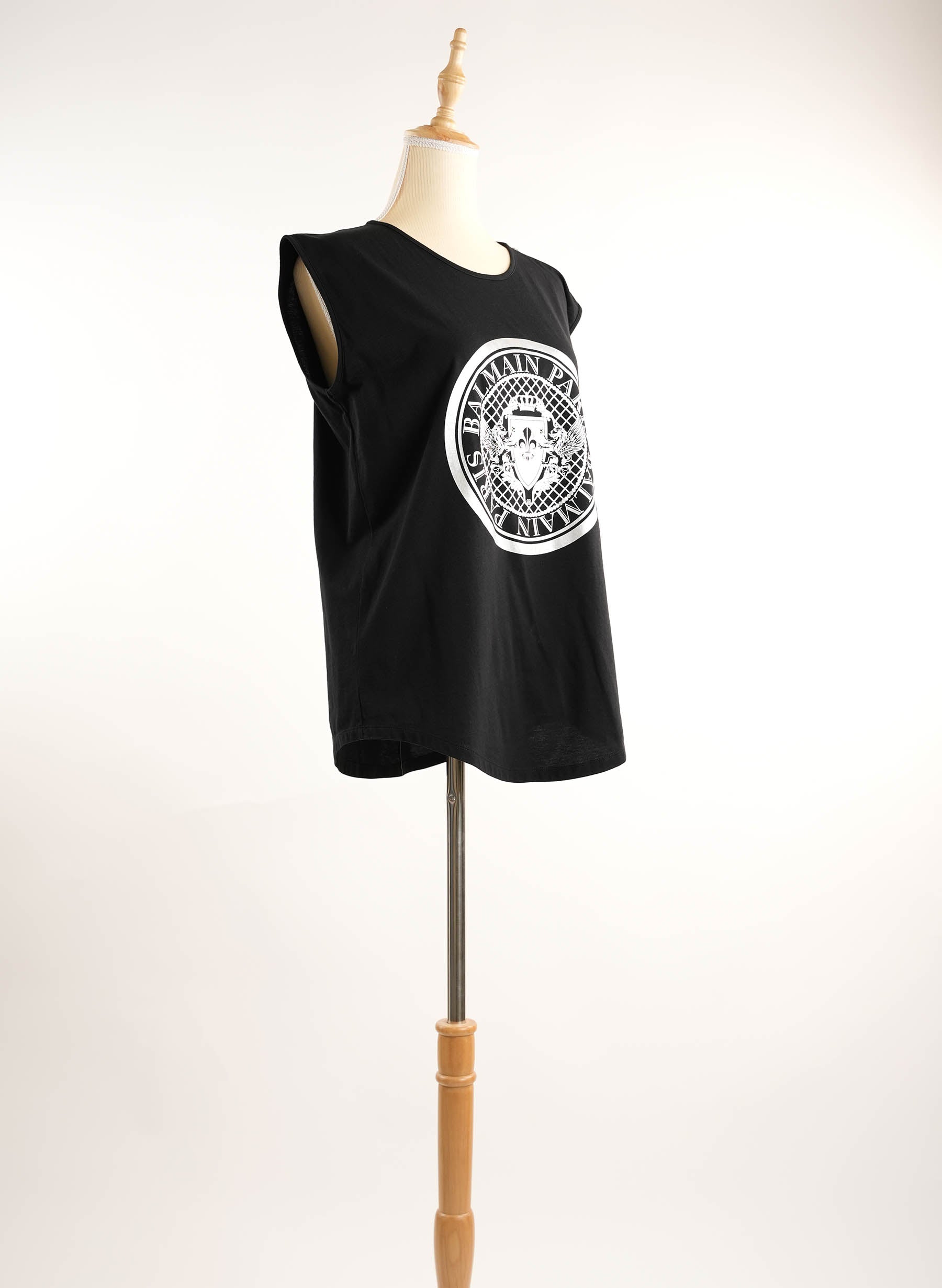 Balmain Black Cotton Tank Top