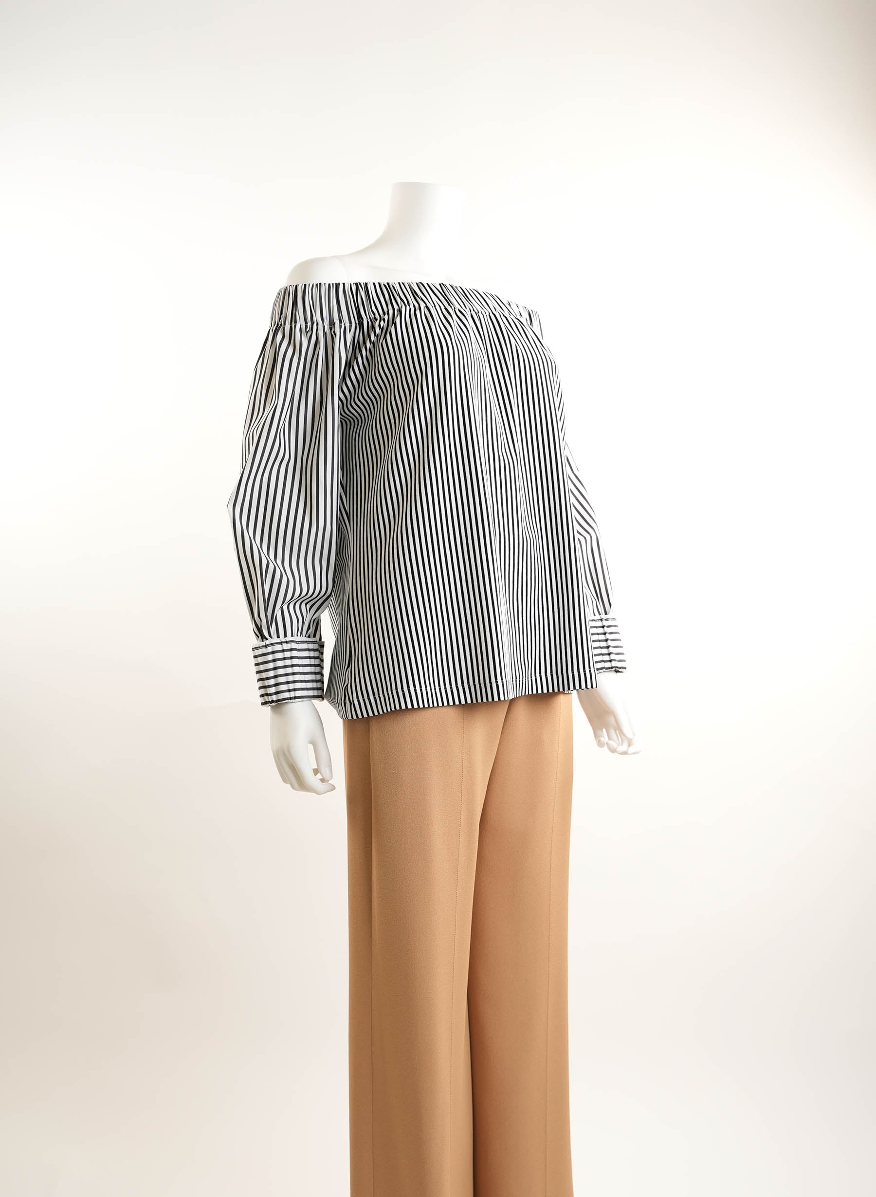 Max Mara Seggio Cotton Off-The-Shoulder Striped Blouse