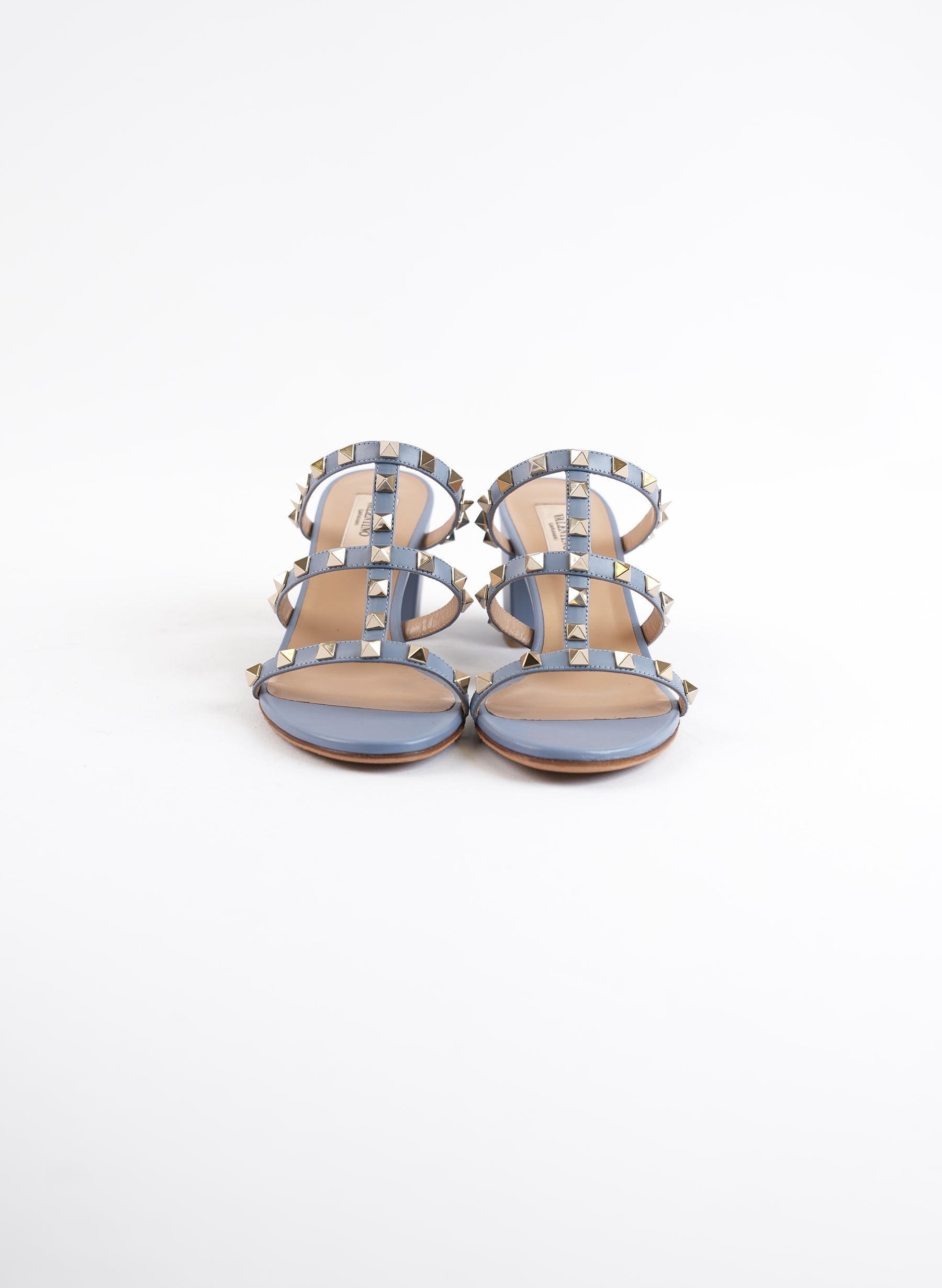 Valentino Blue Rockstud Block Heel Sandals