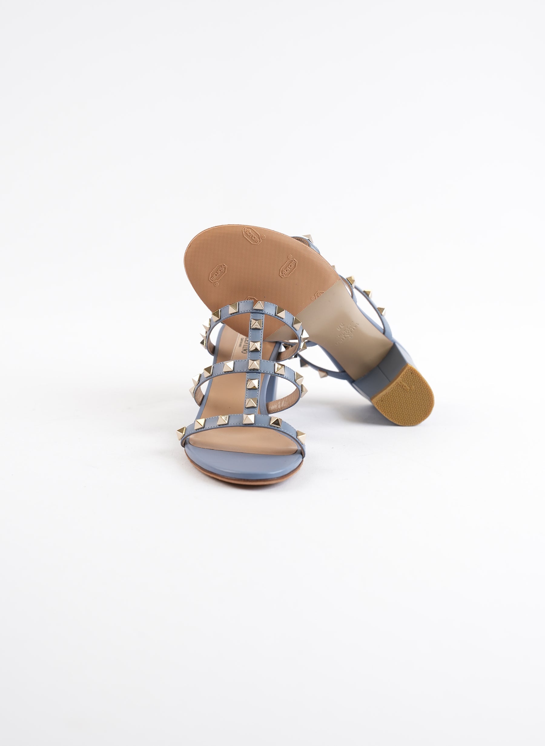 Valentino Blue Rockstud Block Heel Sandals