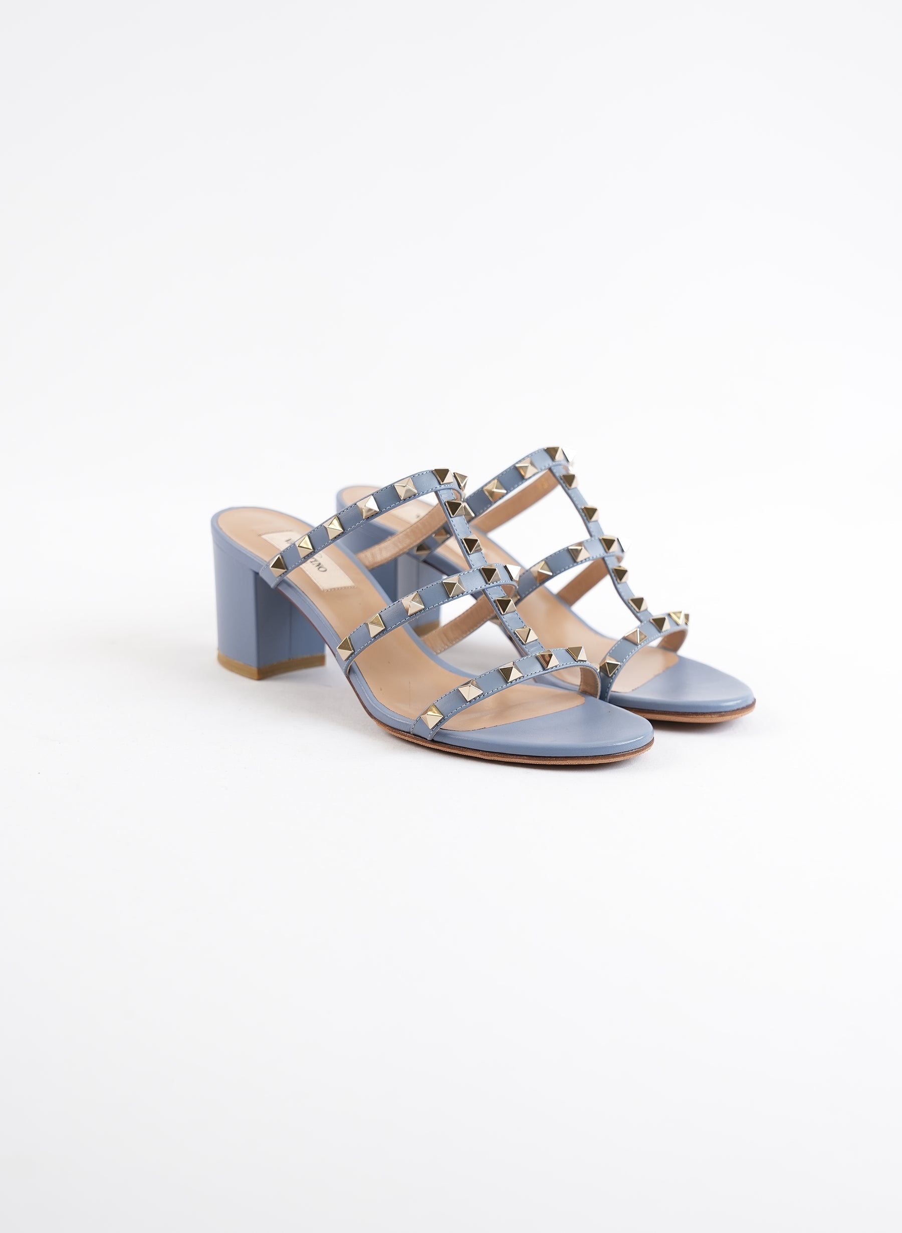 Valentino Blue Rockstud Block Heel Sandals