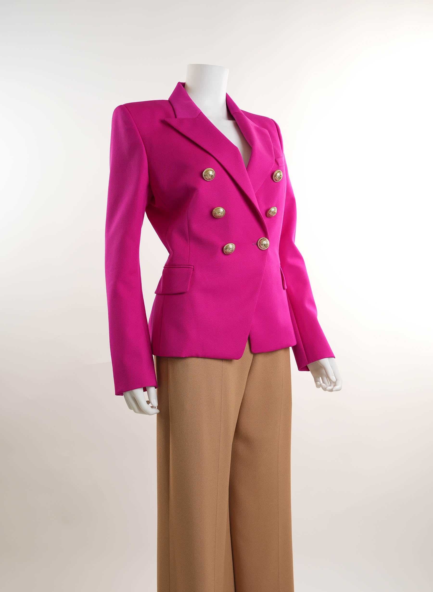 Balmain Pink Fuchsia Pique Double Breasted Blazer