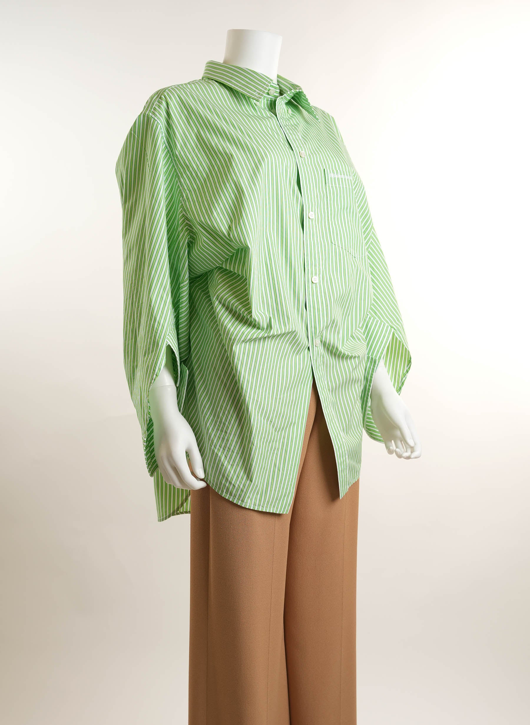 Balenciaga Green Pinstripe Poplin Swing Twisted Shirt