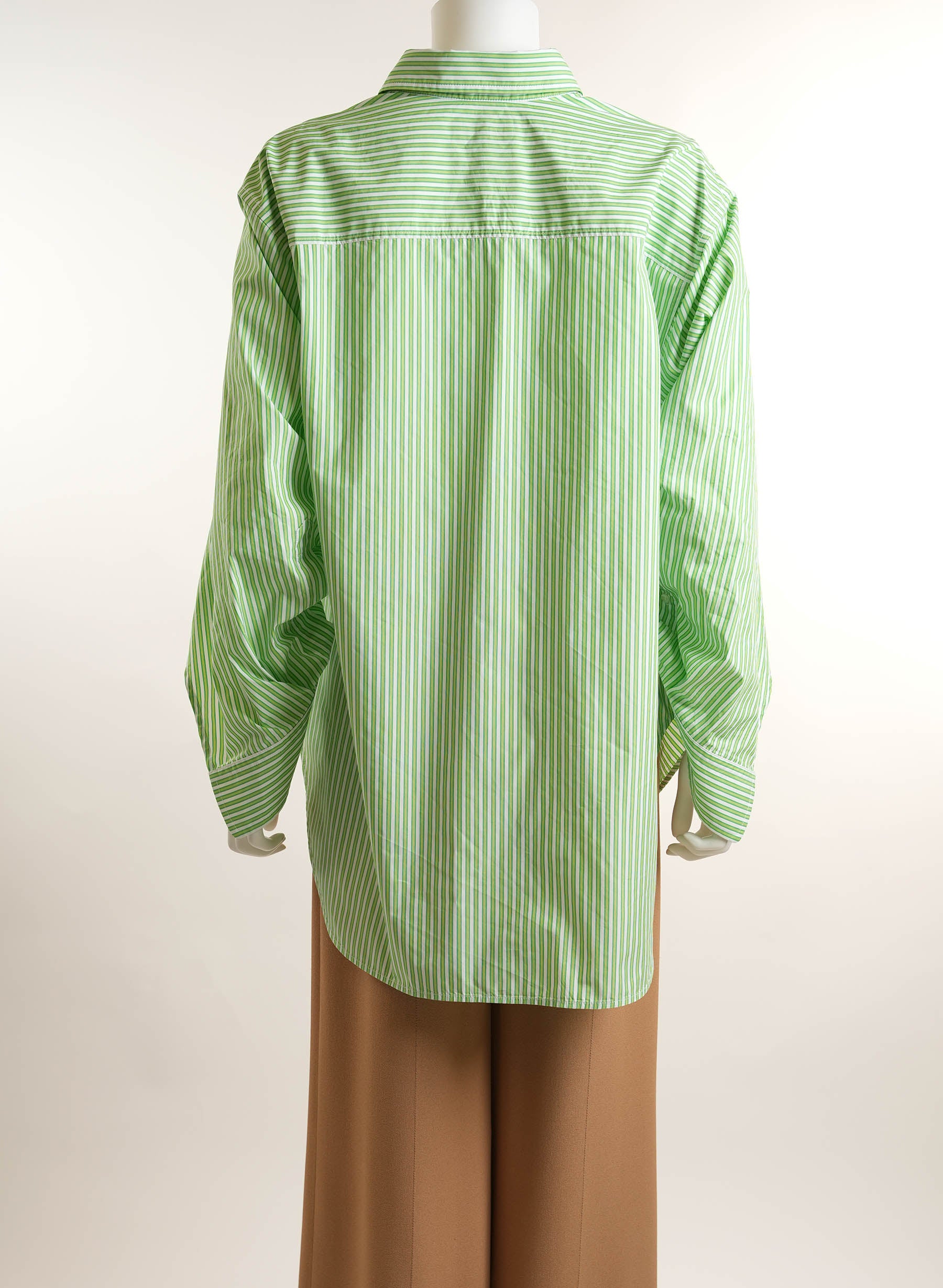 Balenciaga Green Pinstripe Poplin Swing Twisted Shirt