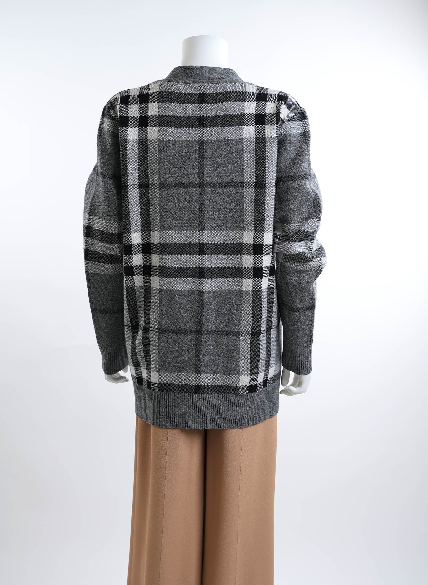 Burberry Willah Check Oversized Cardigan Mid Grey Melange