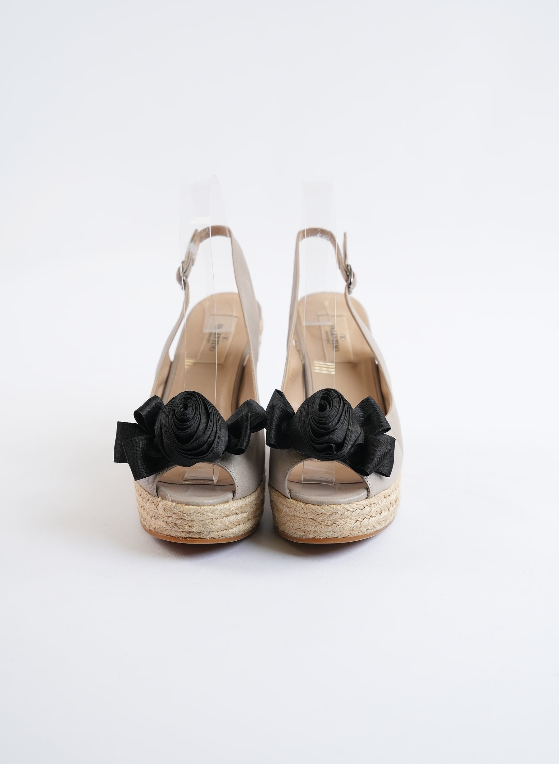 Valentino Leather Satin Rose Slingback Wedges