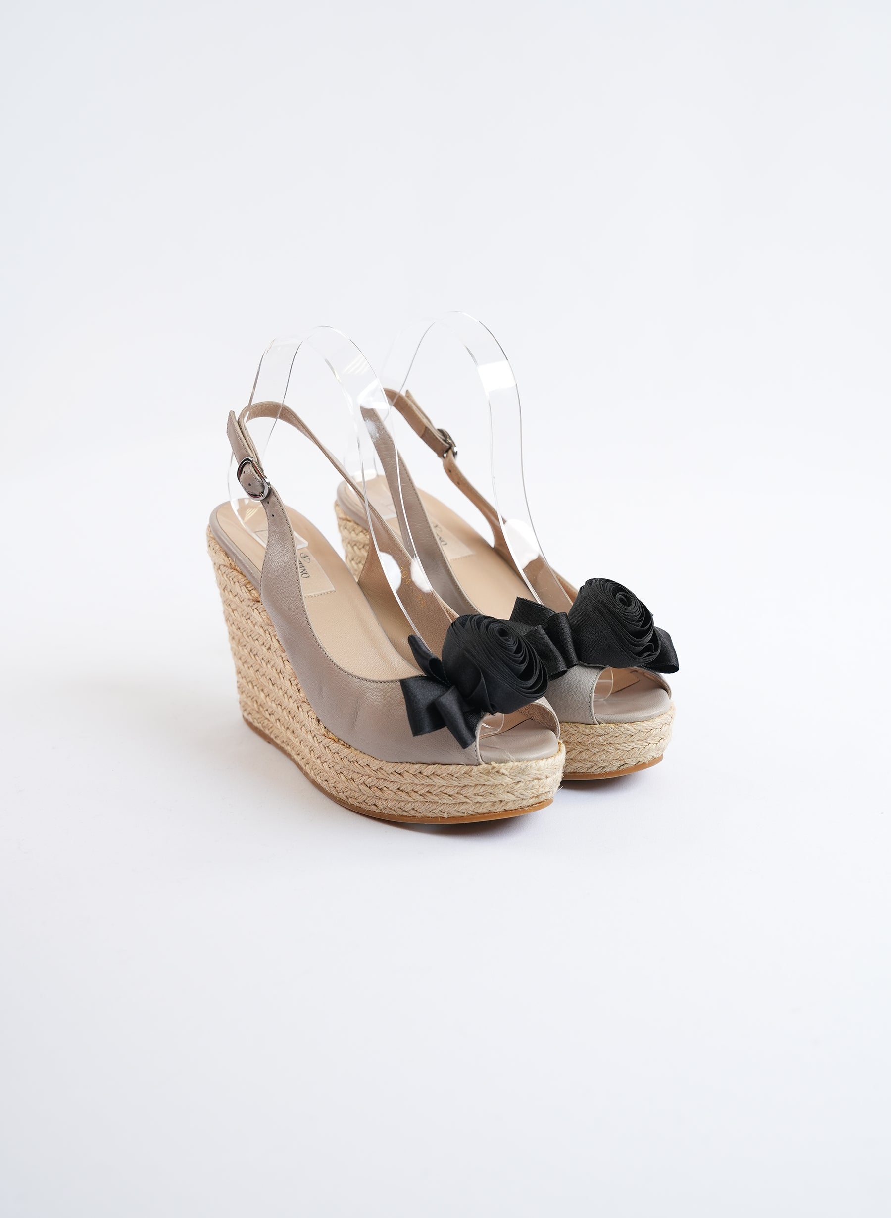 Valentino Leather Satin Rose Slingback Wedges
