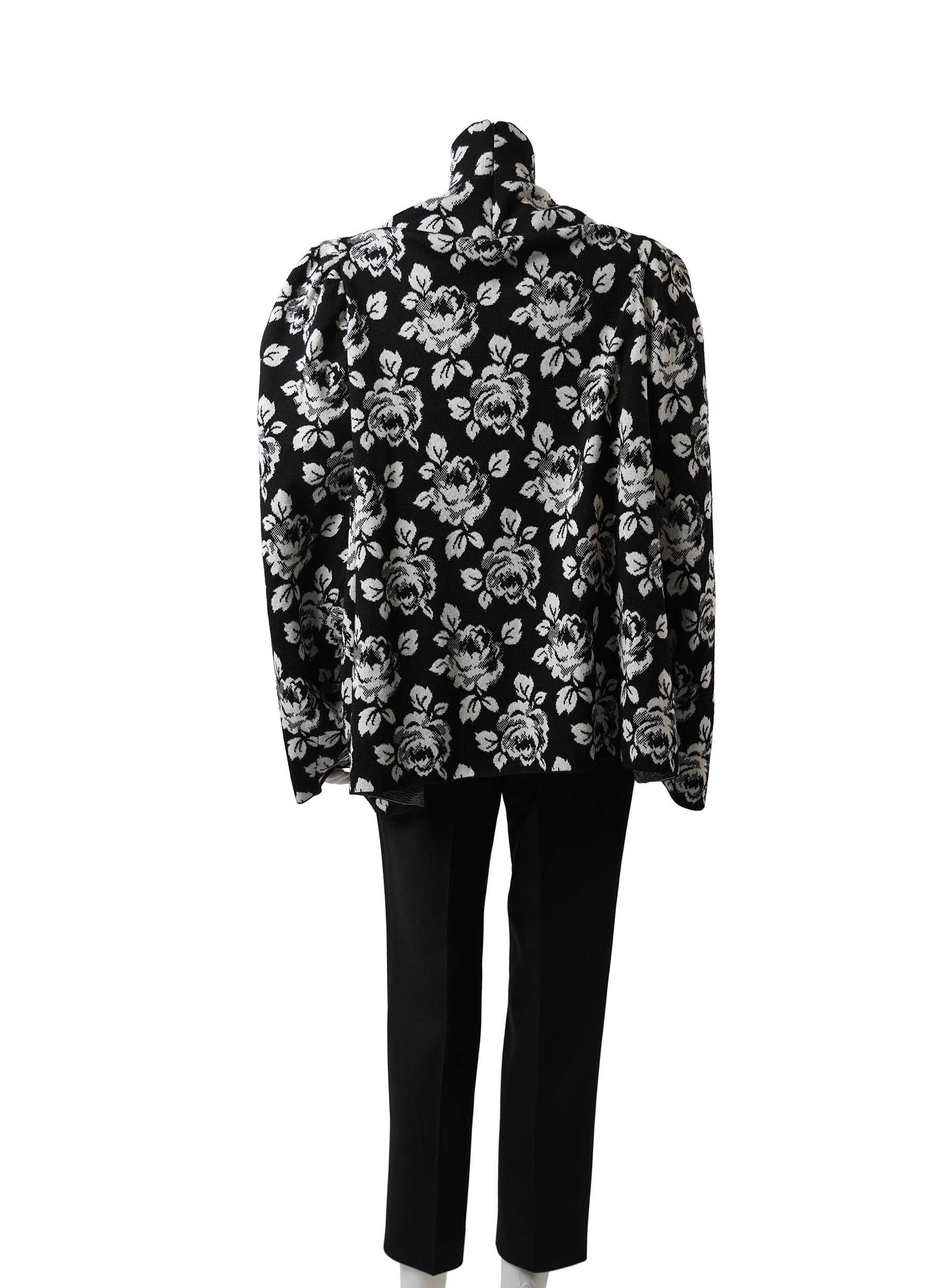 Balenciaga Black and White Floral Knit Turtleneck