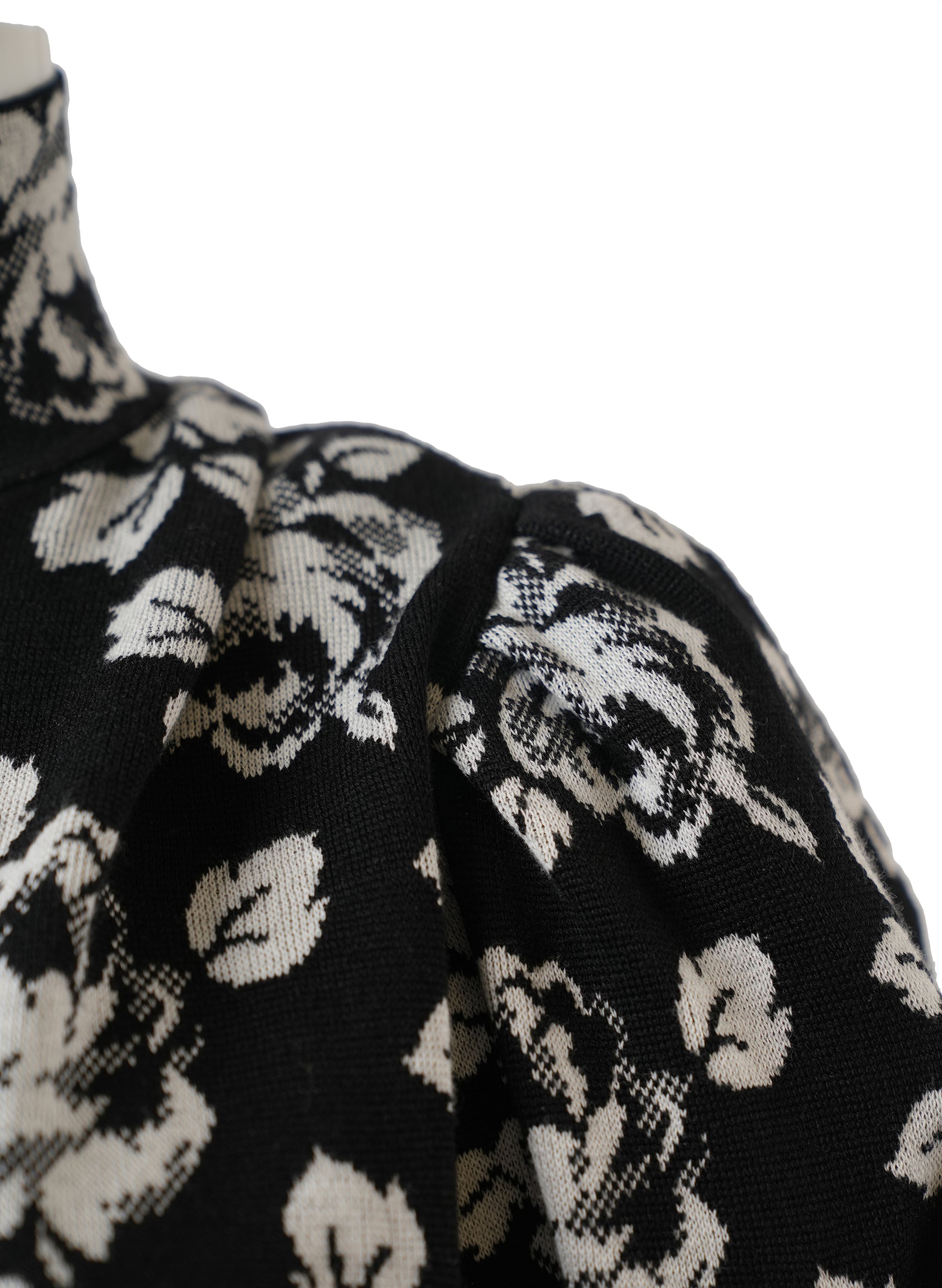 Balenciaga Black and White Floral Knit Turtleneck