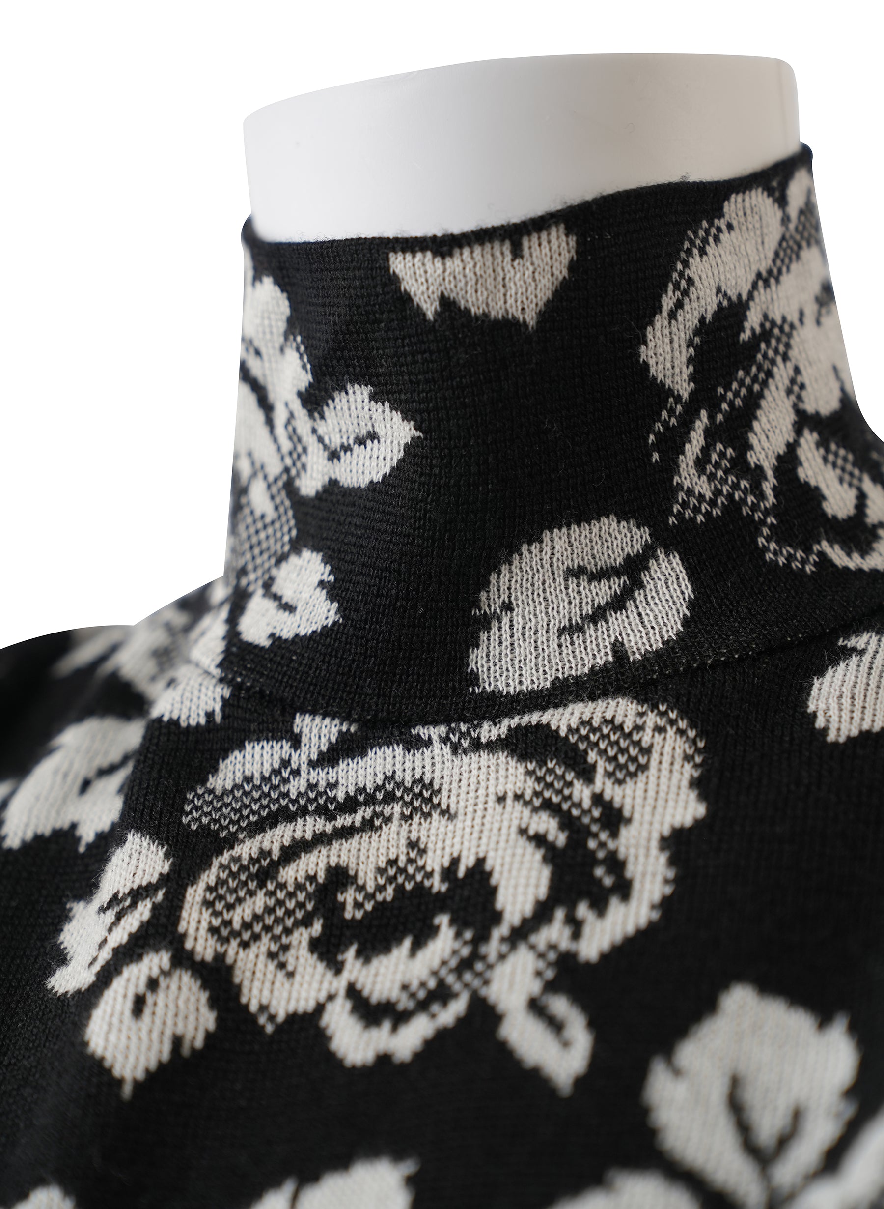 Balenciaga Black and White Floral Knit Turtleneck