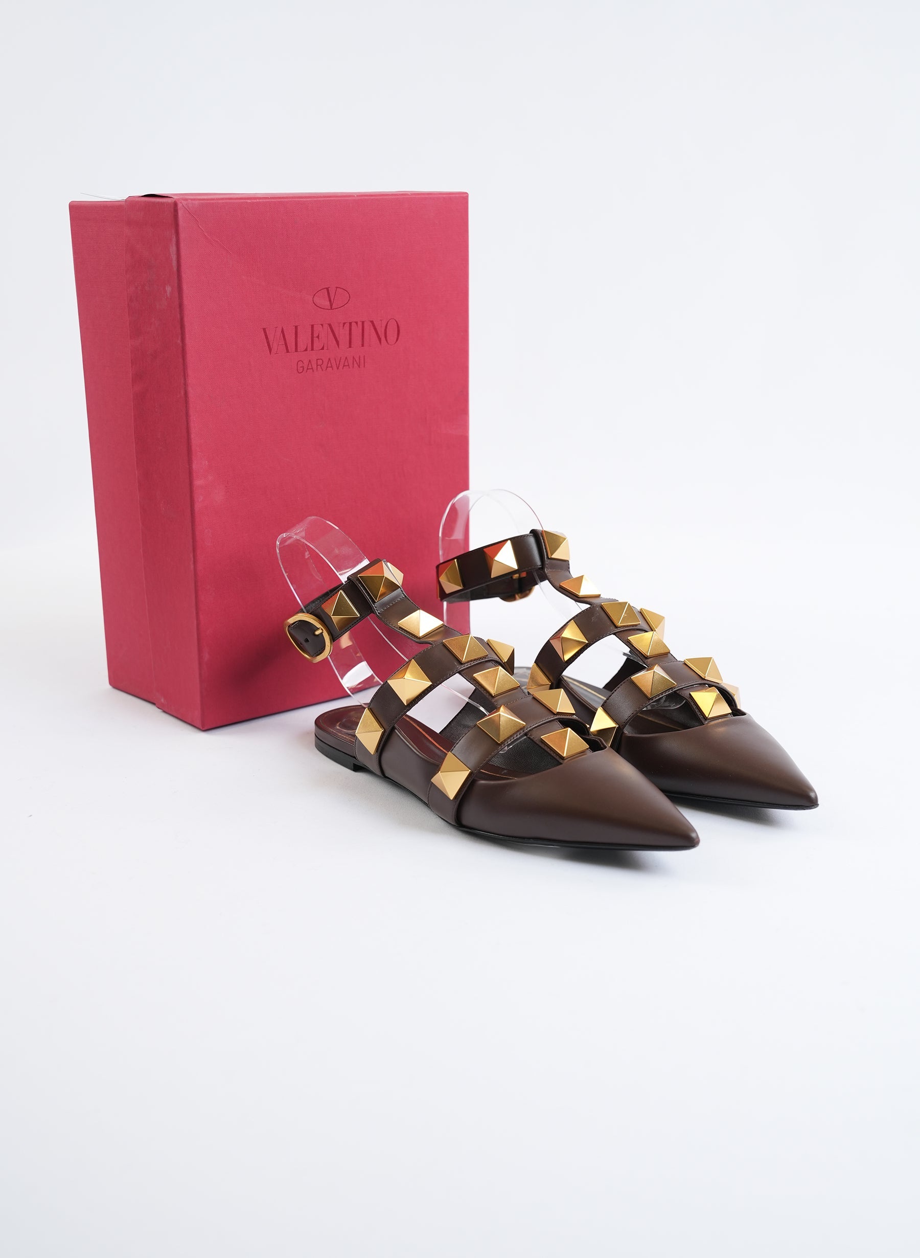 Valentino Stud Leather Point Toe Flats