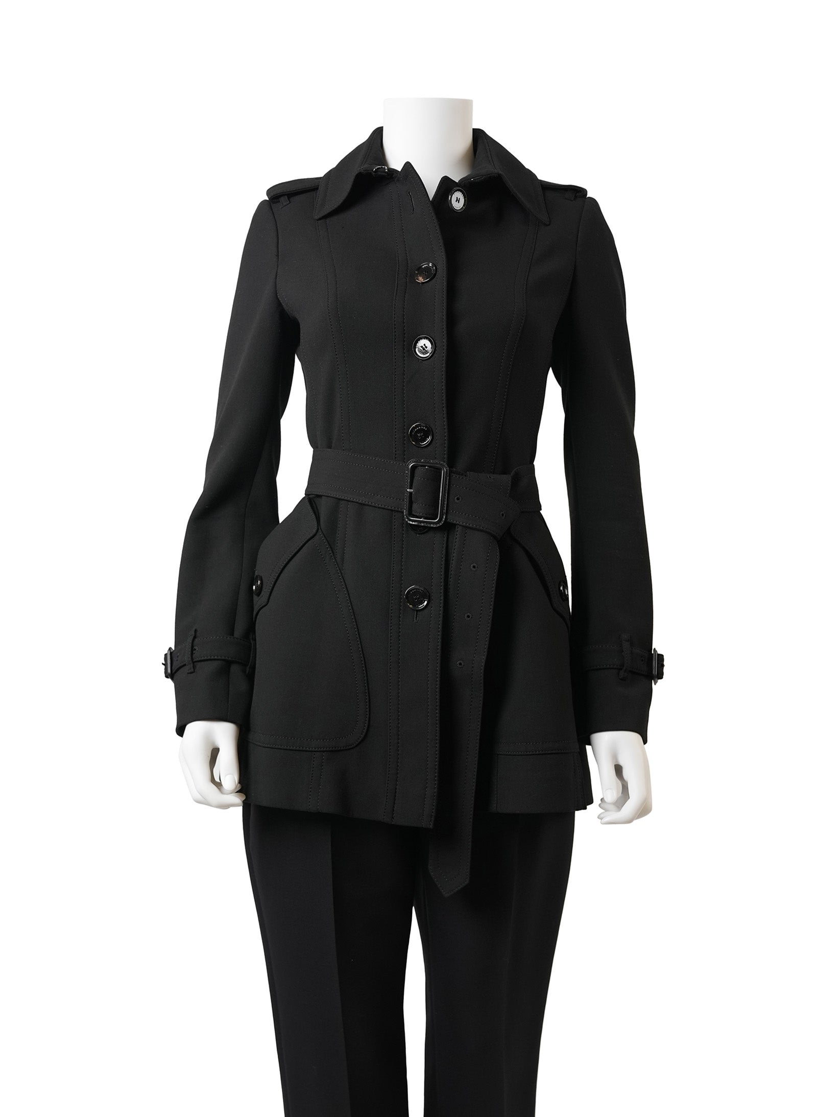 Burberry Black Wool Belted Coat