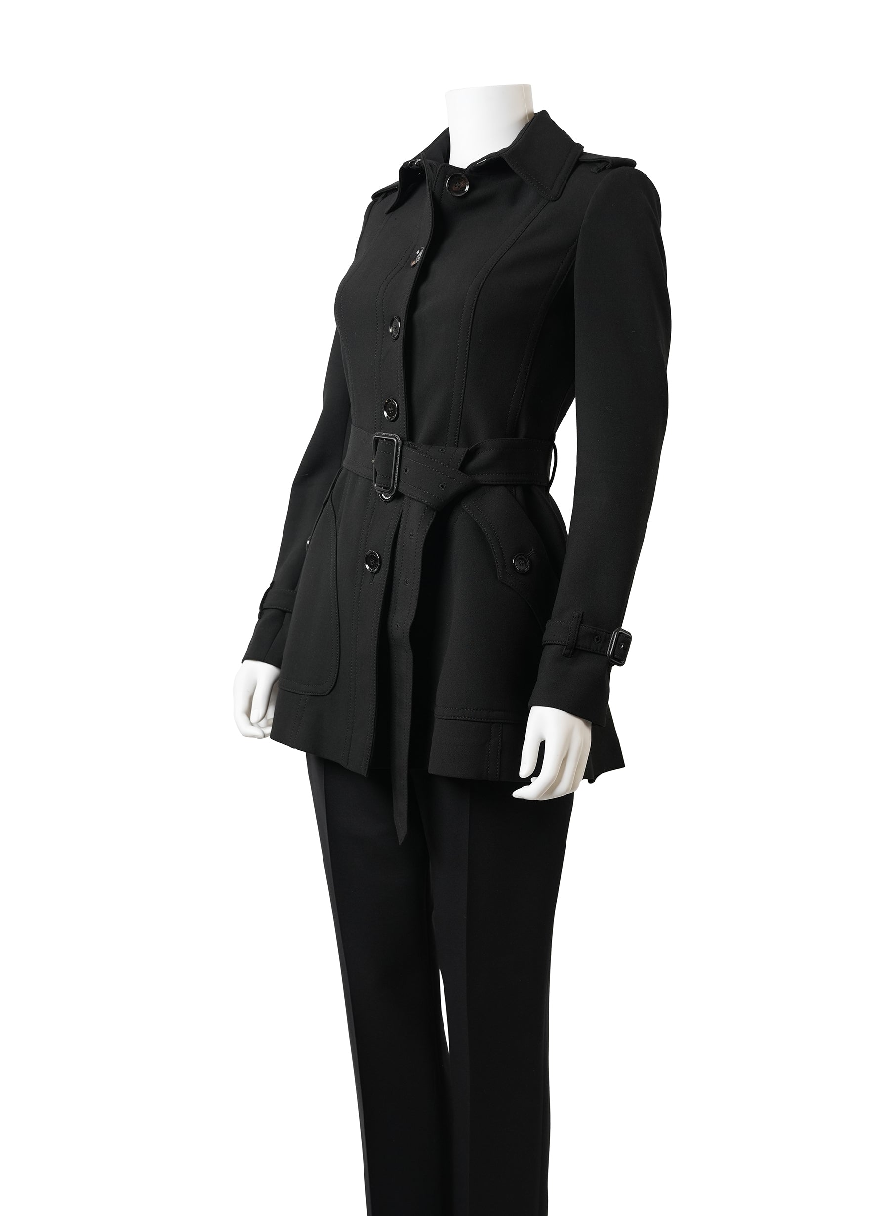 Burberry Black Wool Belted Coat