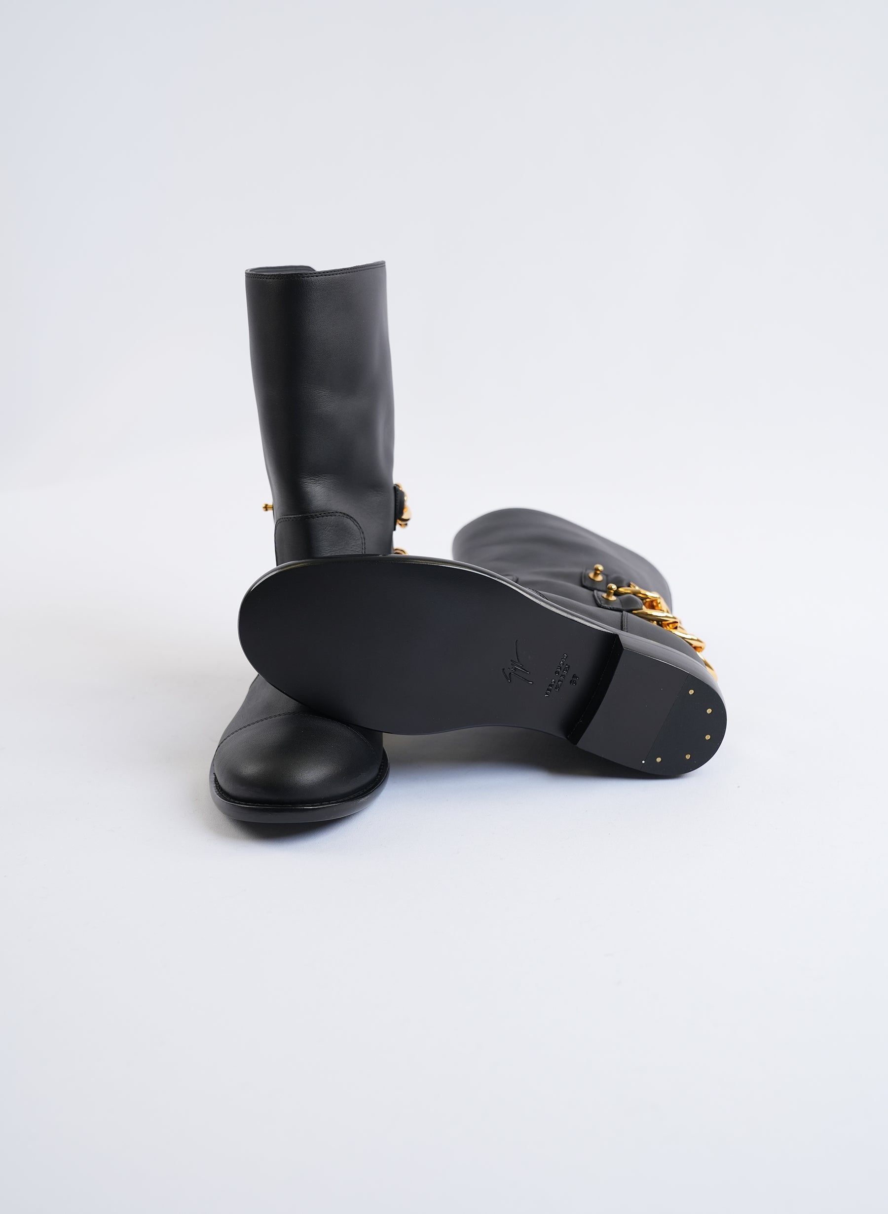 Giuseppe Zanotti Black Leather Chain Embellished Boots
