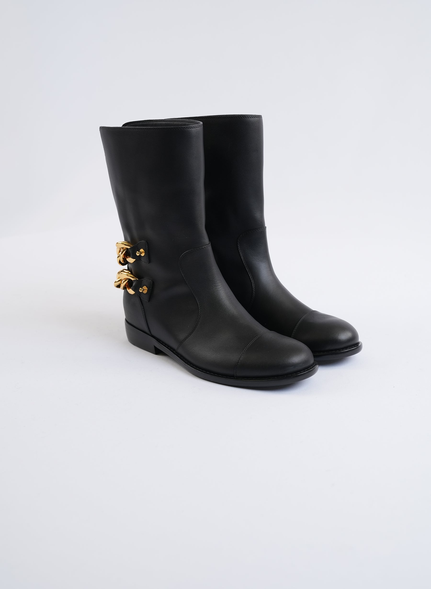 Giuseppe Zanotti Black Leather Chain Embellished Boots