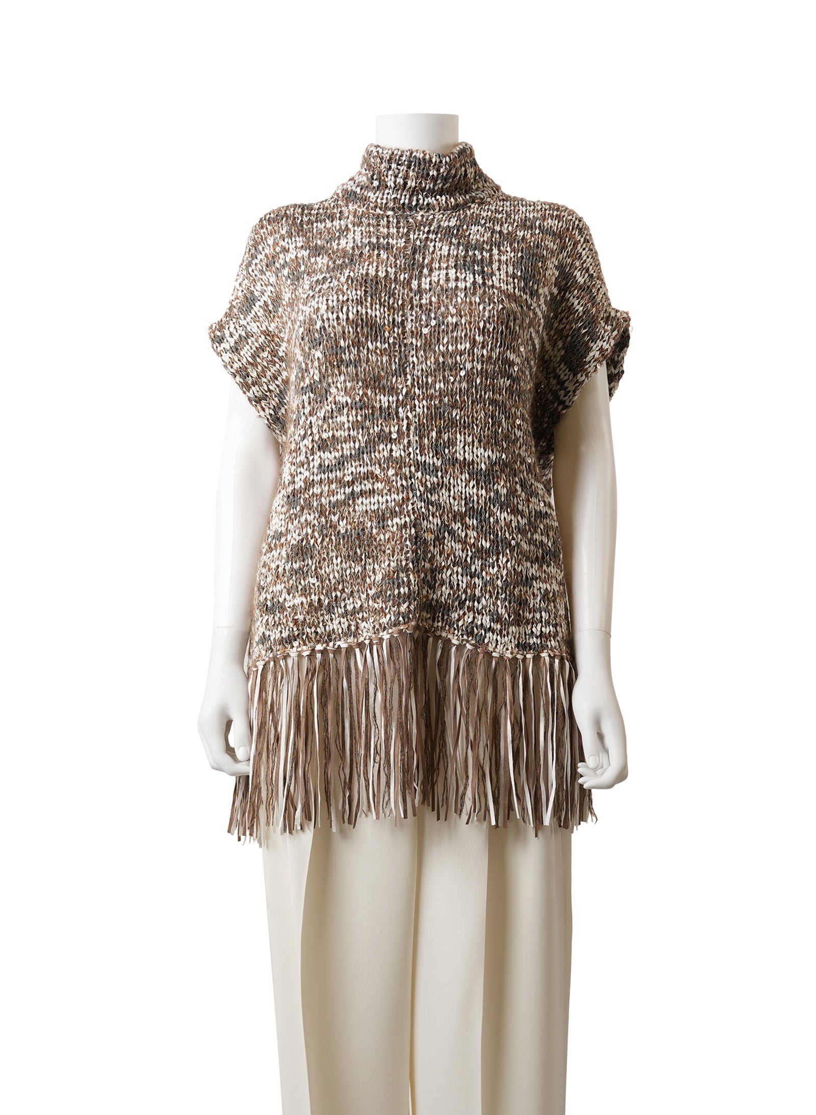 Brunello Cucinelli Marled Mohair Blend Fringe Sweater