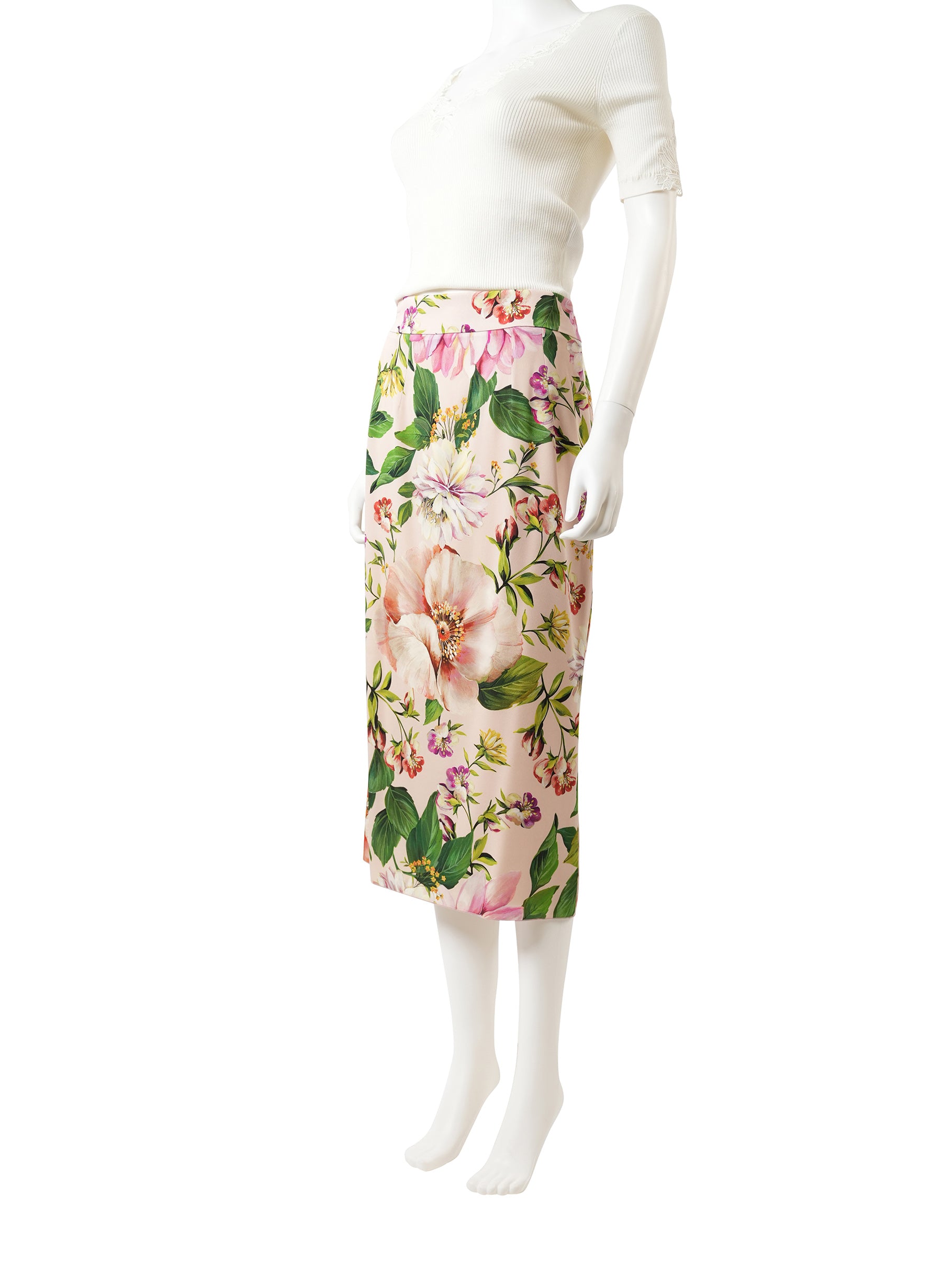 Dolce and Gabbana Pink and Multicolour Floral Silk Skirt