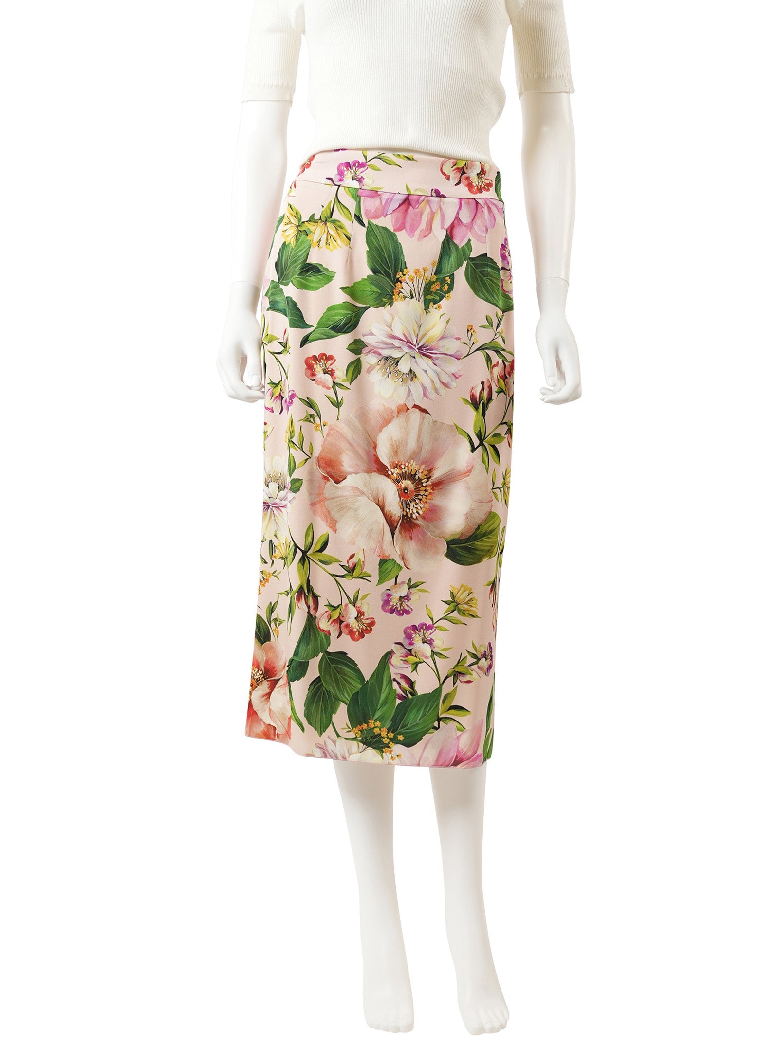 Dolce and Gabbana Pink and Multicolour Floral Silk Skirt