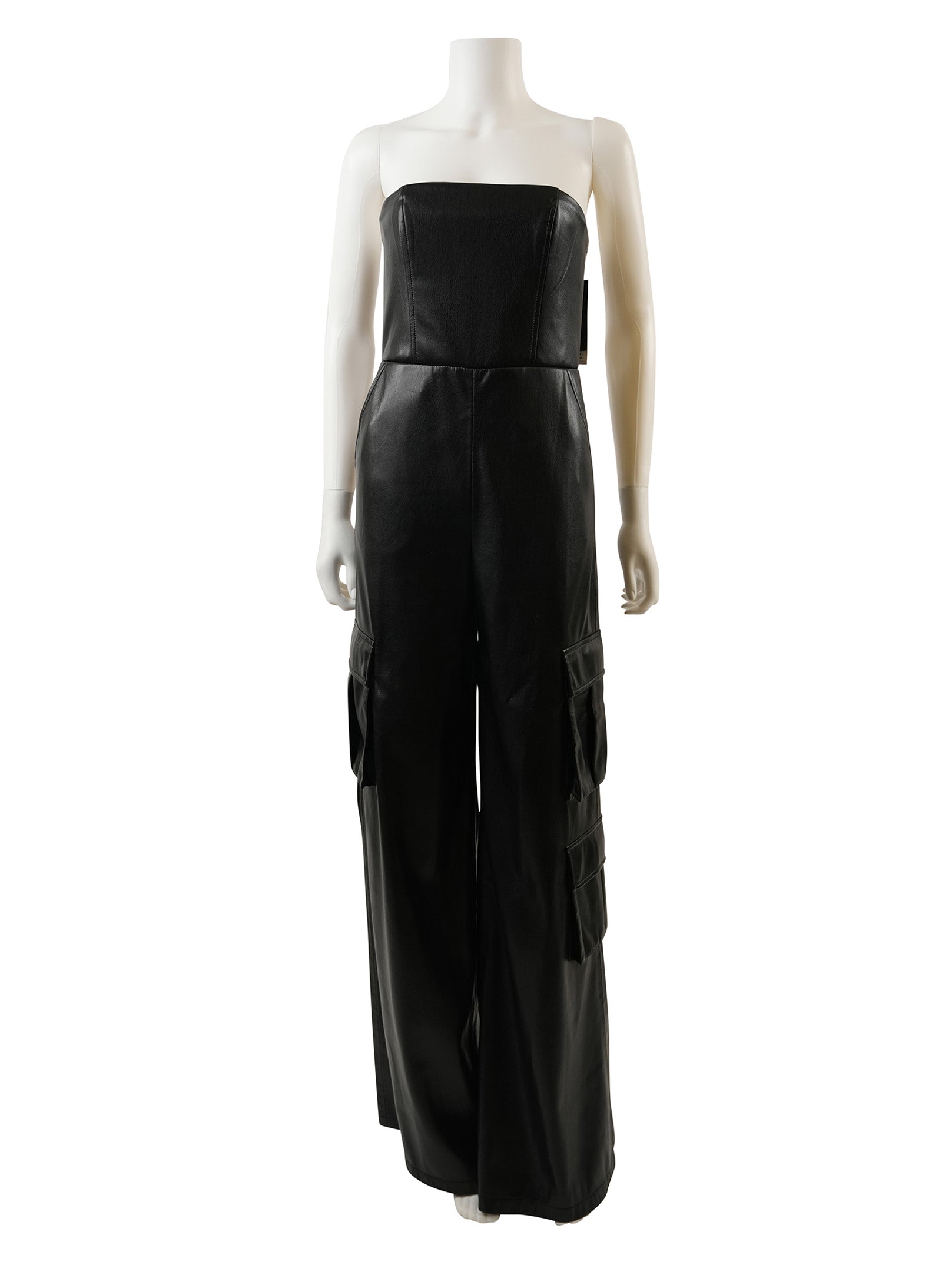 Alice + Olivia Emelda Cargo Vegan Leather Straplees Jumpsuit