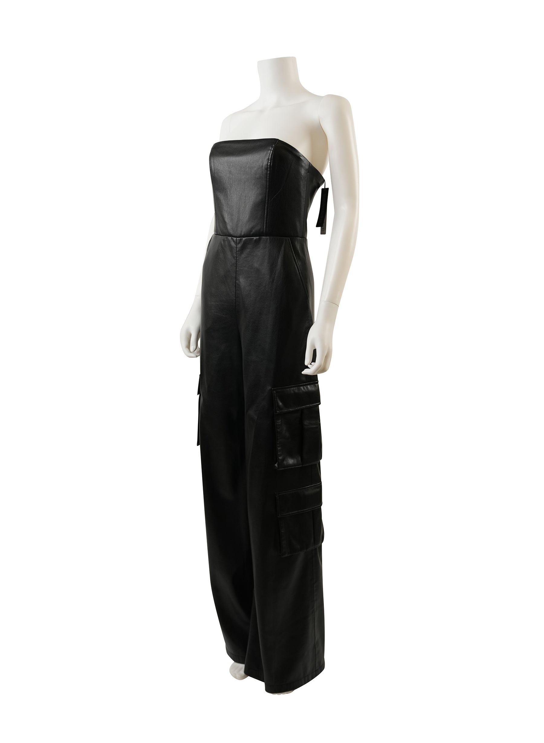 Alice + Olivia Emelda Cargo Vegan Leather Straplees Jumpsuit