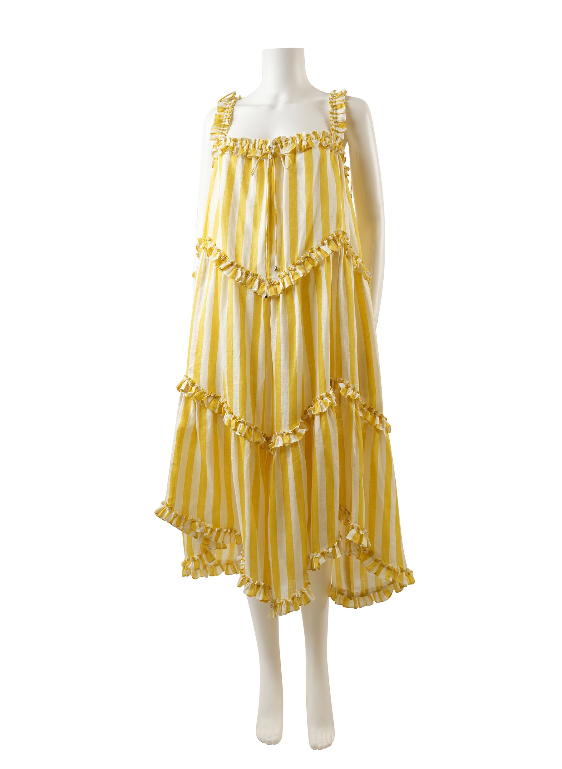 Zimmermann Lumino Asymmetric Ruffled Striped Linen Midi Dress