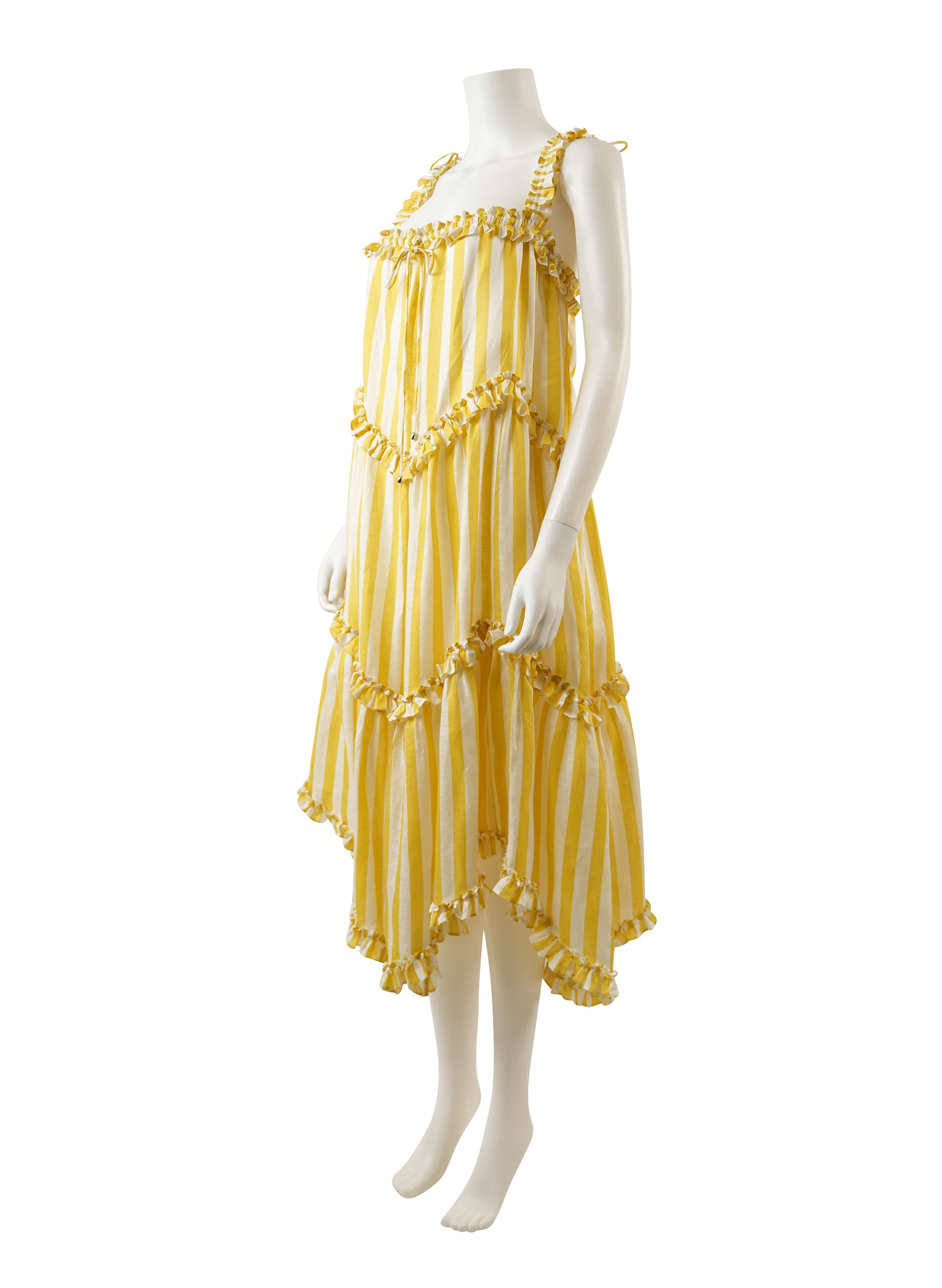 Zimmermann Lumino Asymmetric Ruffled Striped Linen Midi Dress