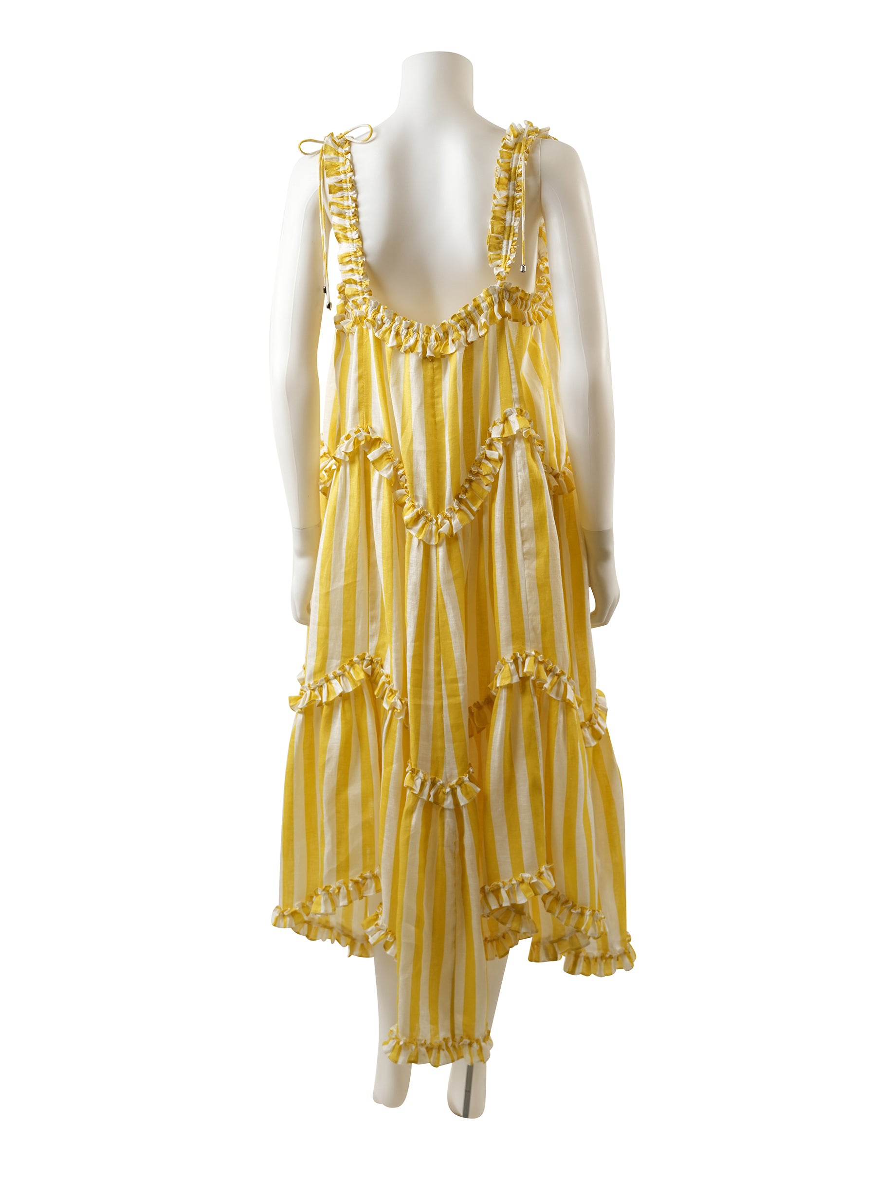 Zimmermann Lumino Asymmetric Ruffled Striped Linen Midi Dress