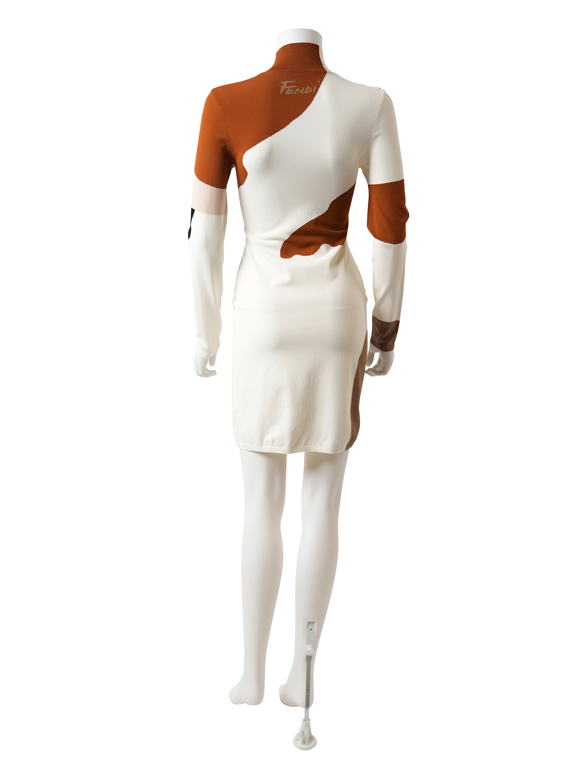 Fendi Cream & Multi Face Knit Turtleneck Dress