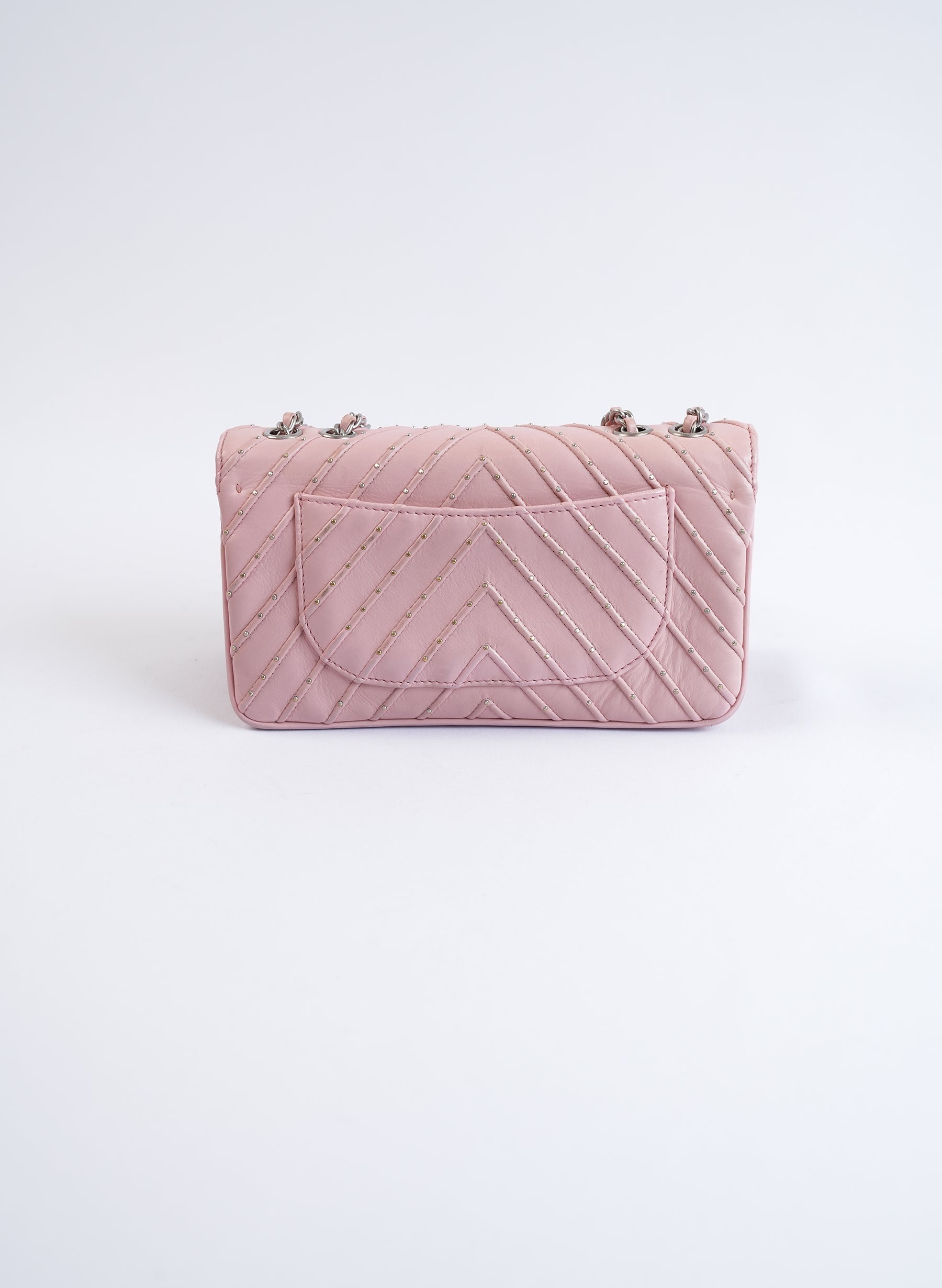 Chanel Pink Chevron CC Studded Flap Bag
