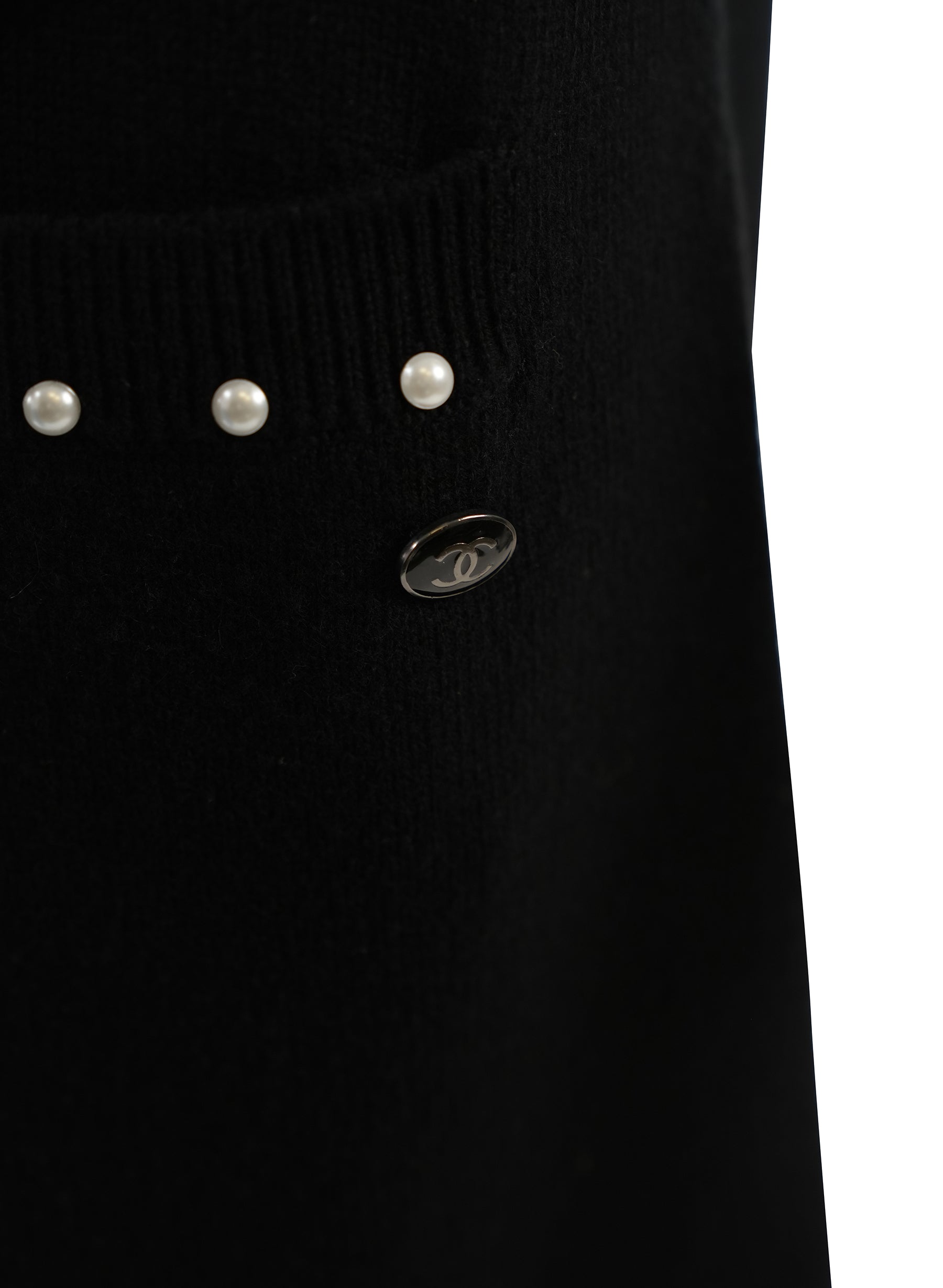 Chanel Cashmere Faux Pearl Trim Knit Dress