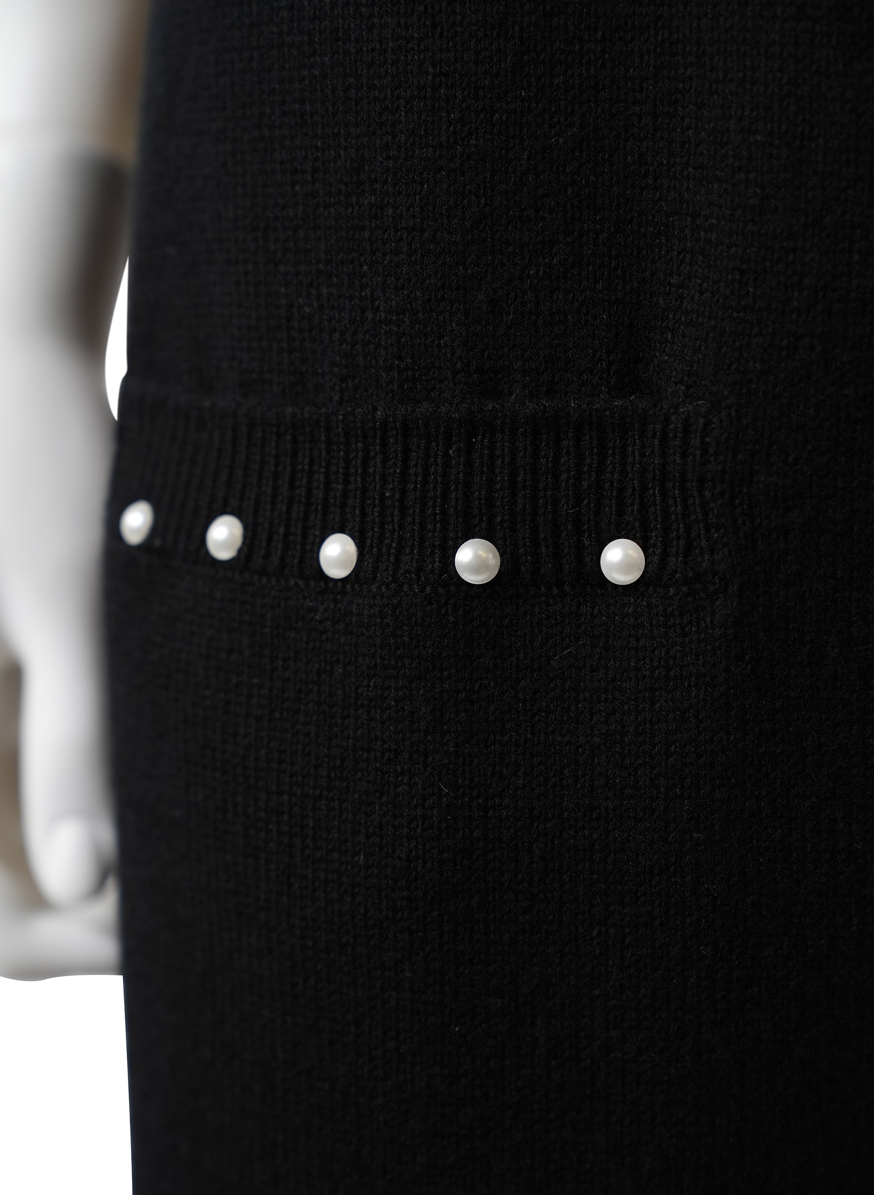 Chanel Cashmere Faux Pearl Trim Knit Dress