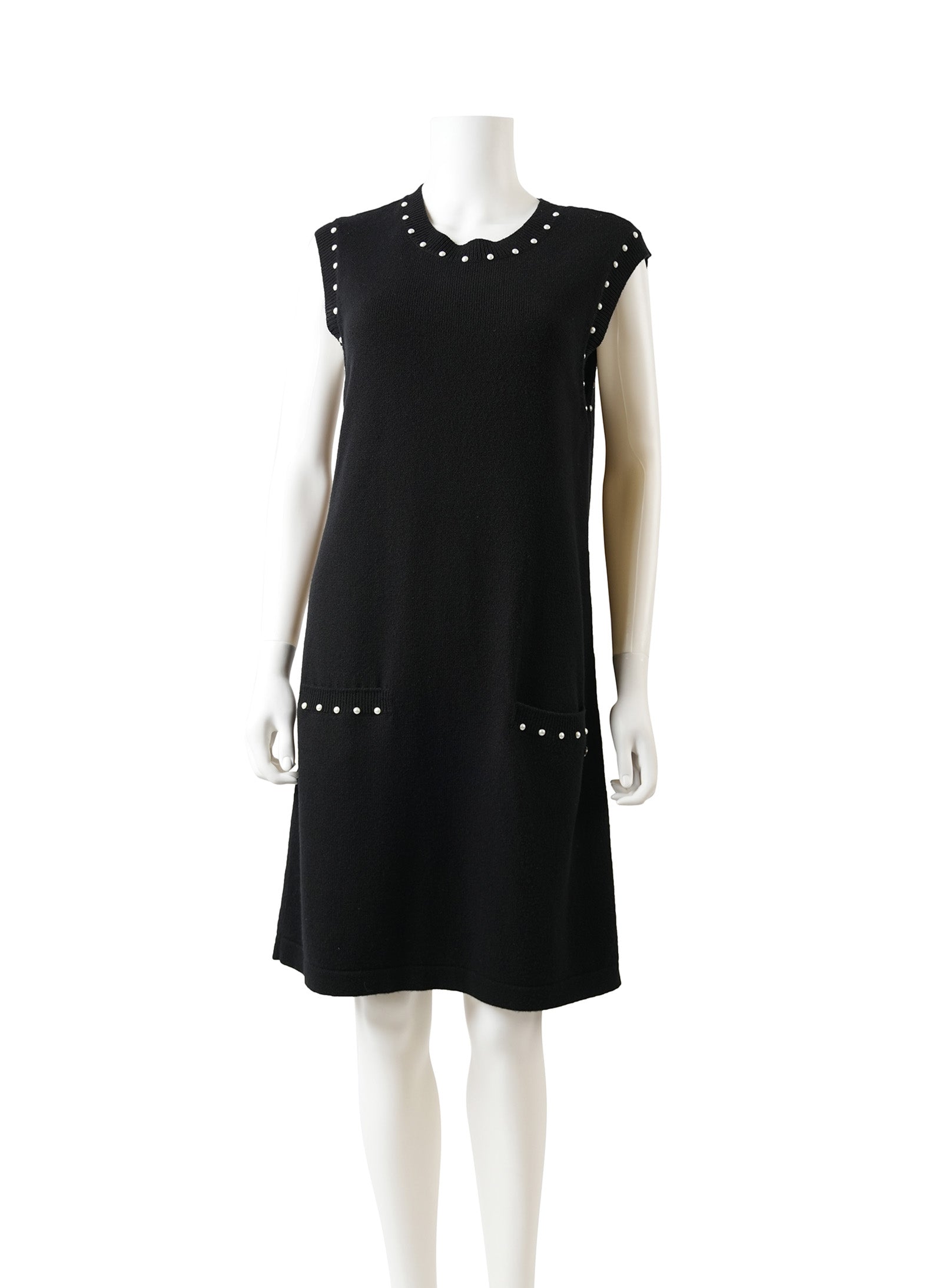 Chanel Cashmere Faux Pearl Trim Knit Dress