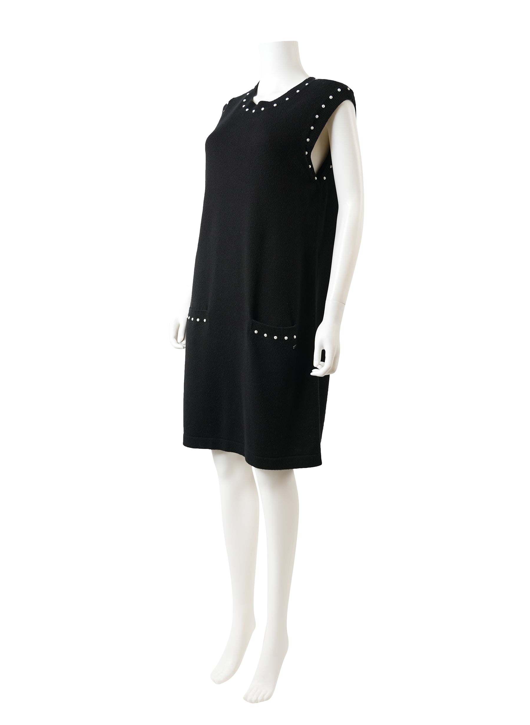 Chanel Cashmere Faux Pearl Trim Knit Dress