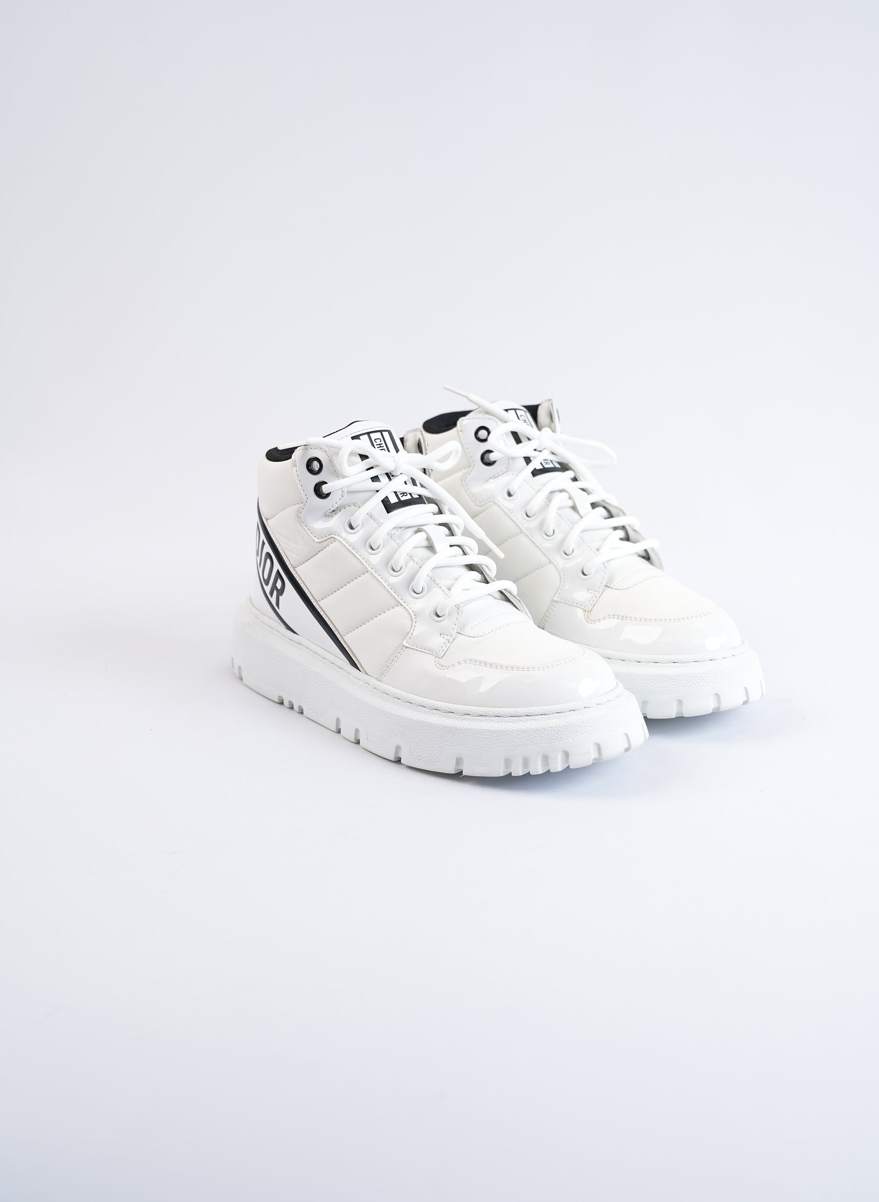 Christian Dior D Player Nylon & Patent Leather High Top Sneakers