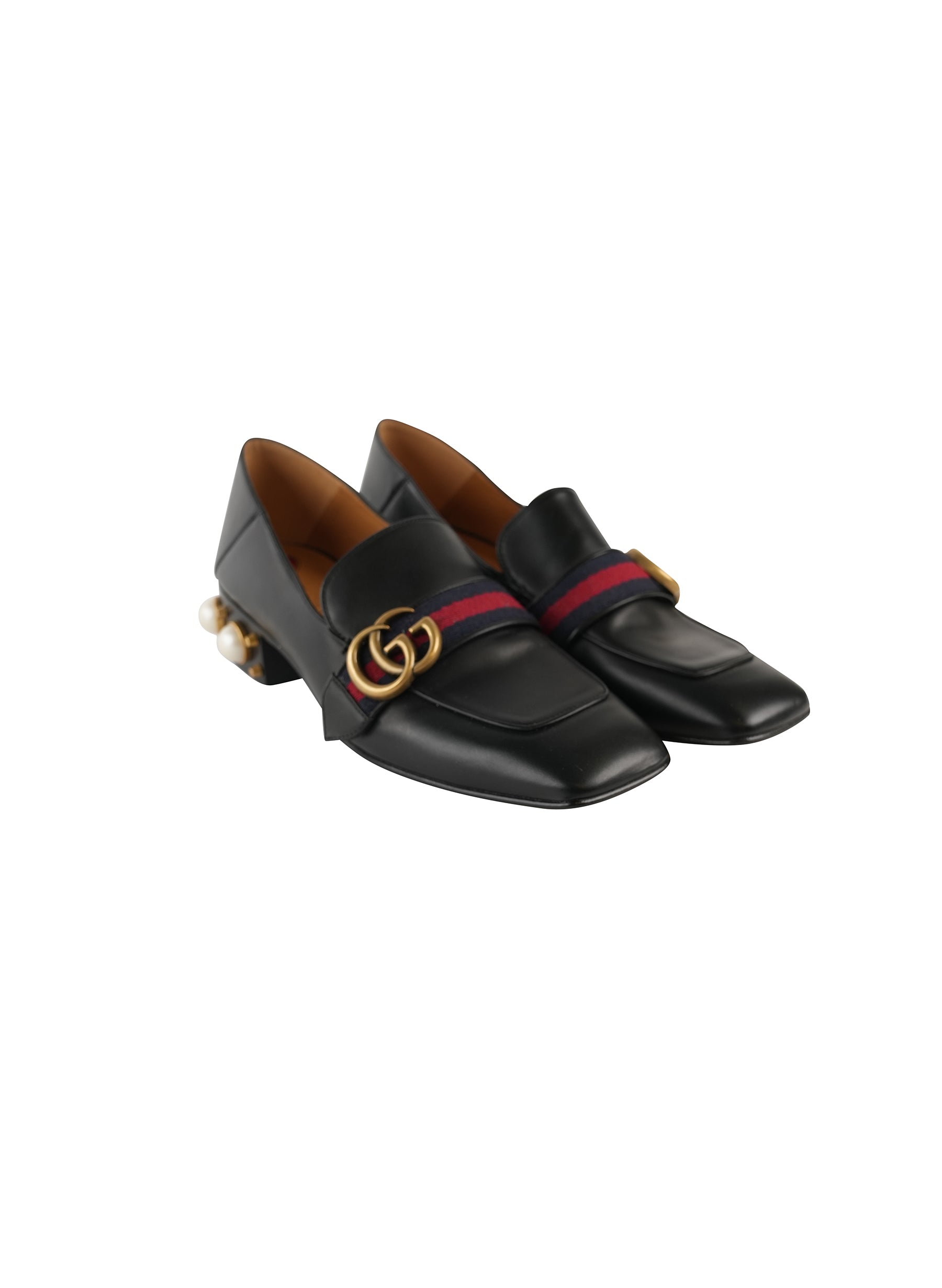 Gucci Black Leather Peyton GG Pearl Studded Loafer