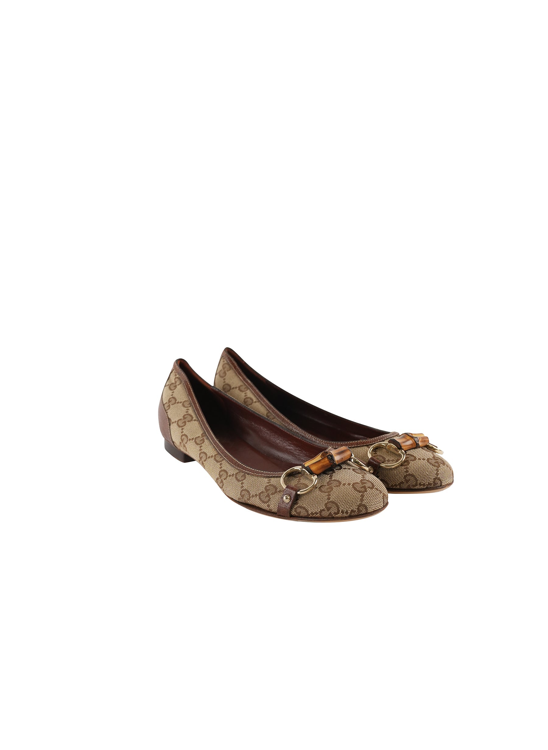 Gucci Vintage GG Canvas Bamboo Horsebit Ballet Flats