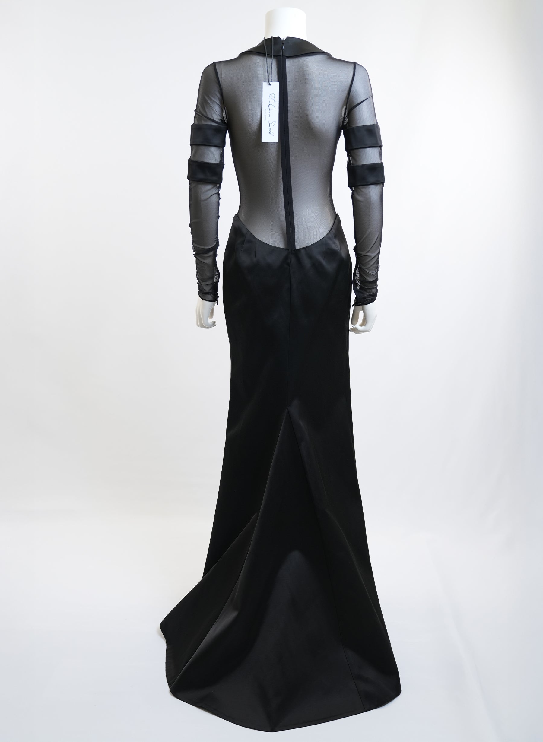 LaQuan Smith Mesh Built-in-Bodysuit Gown