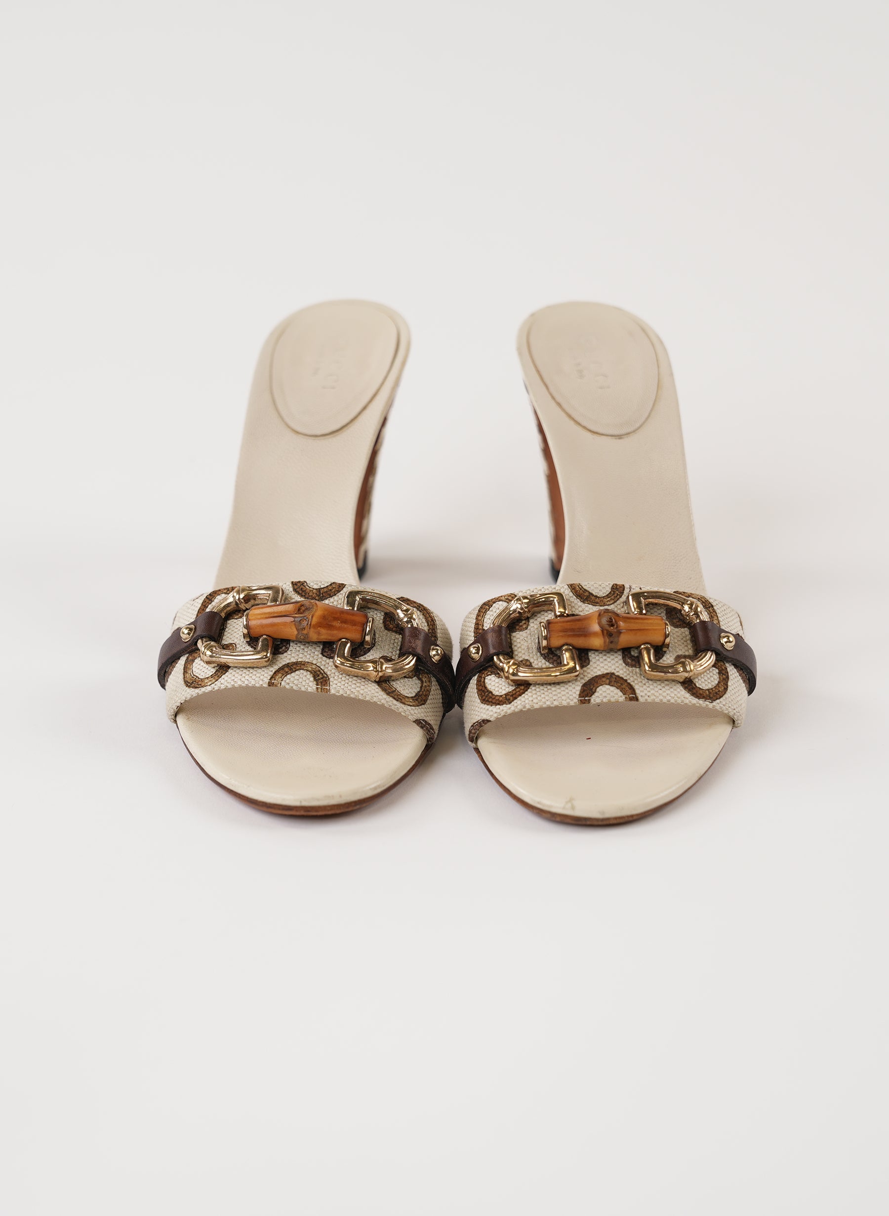 Gucci Horsebit Printed Canvas Bamboo Sandals