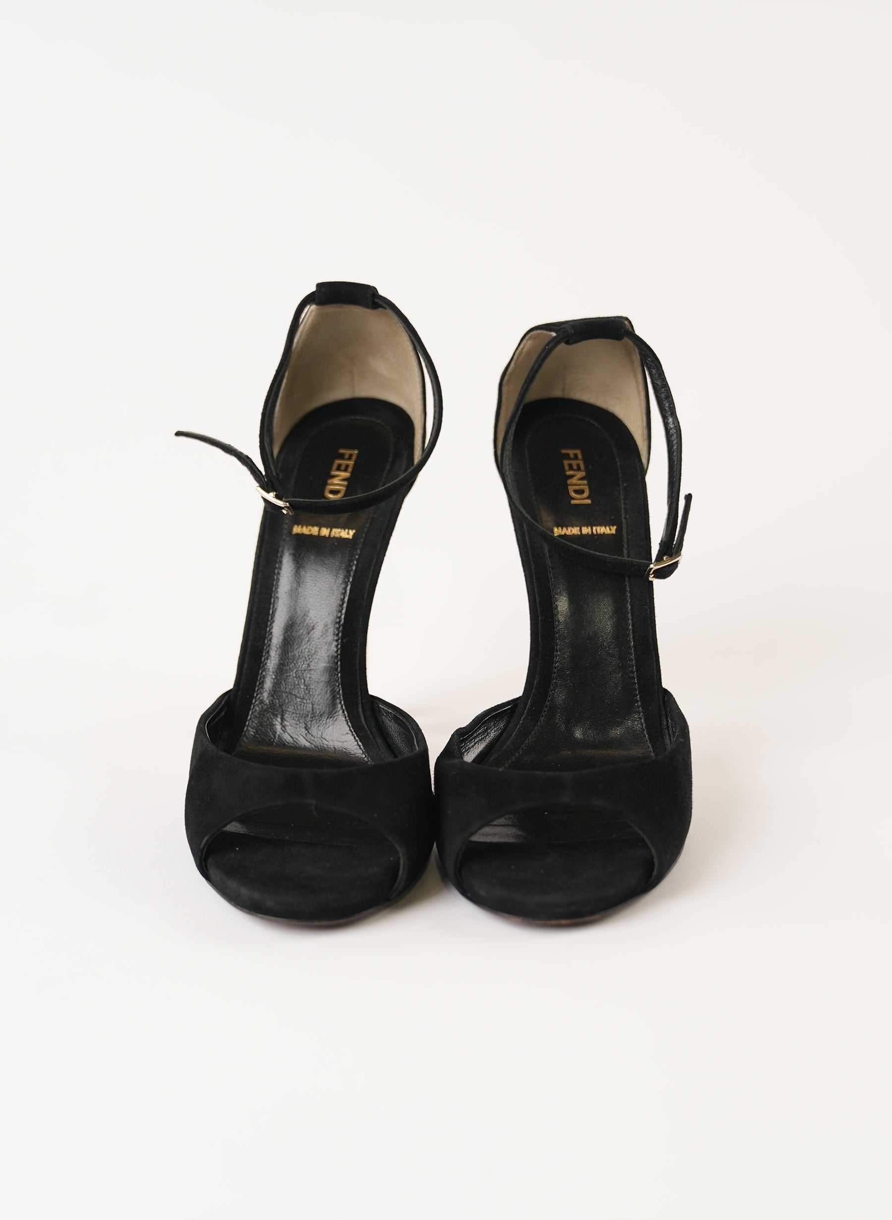 Fendi Black Suede Ankle Strap Sandals