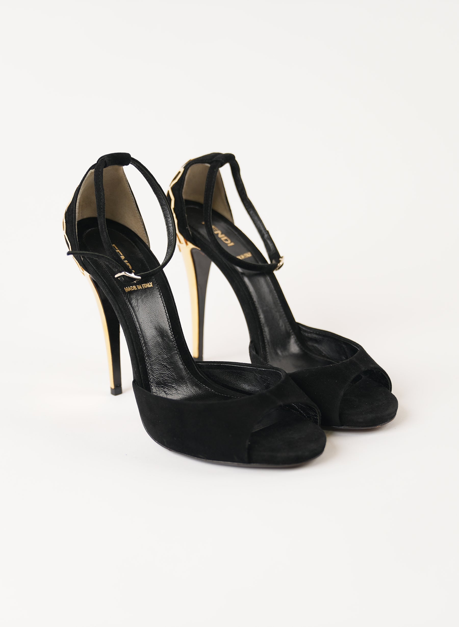 Fendi Black Suede Ankle Strap Sandals