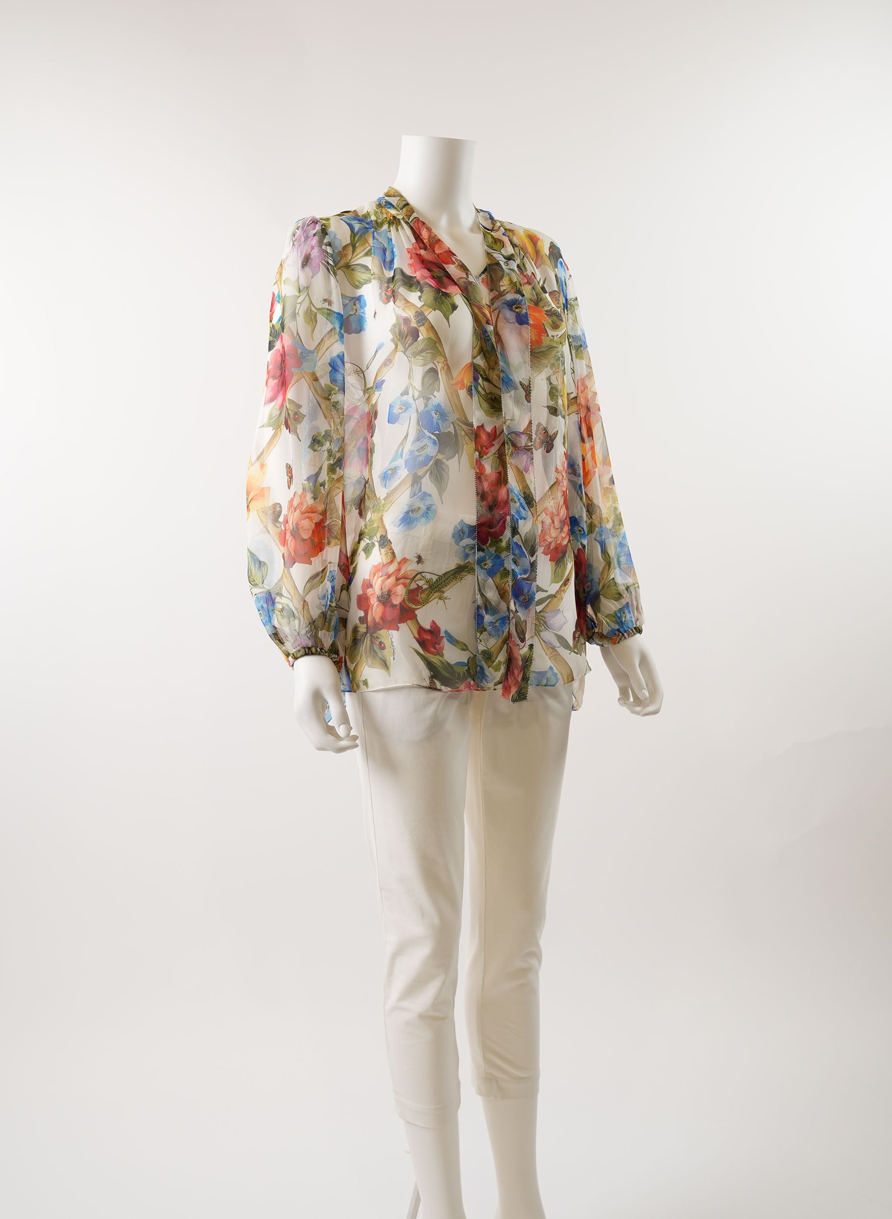 Dolce & Gabbana Sheer Silk Floral Blouse