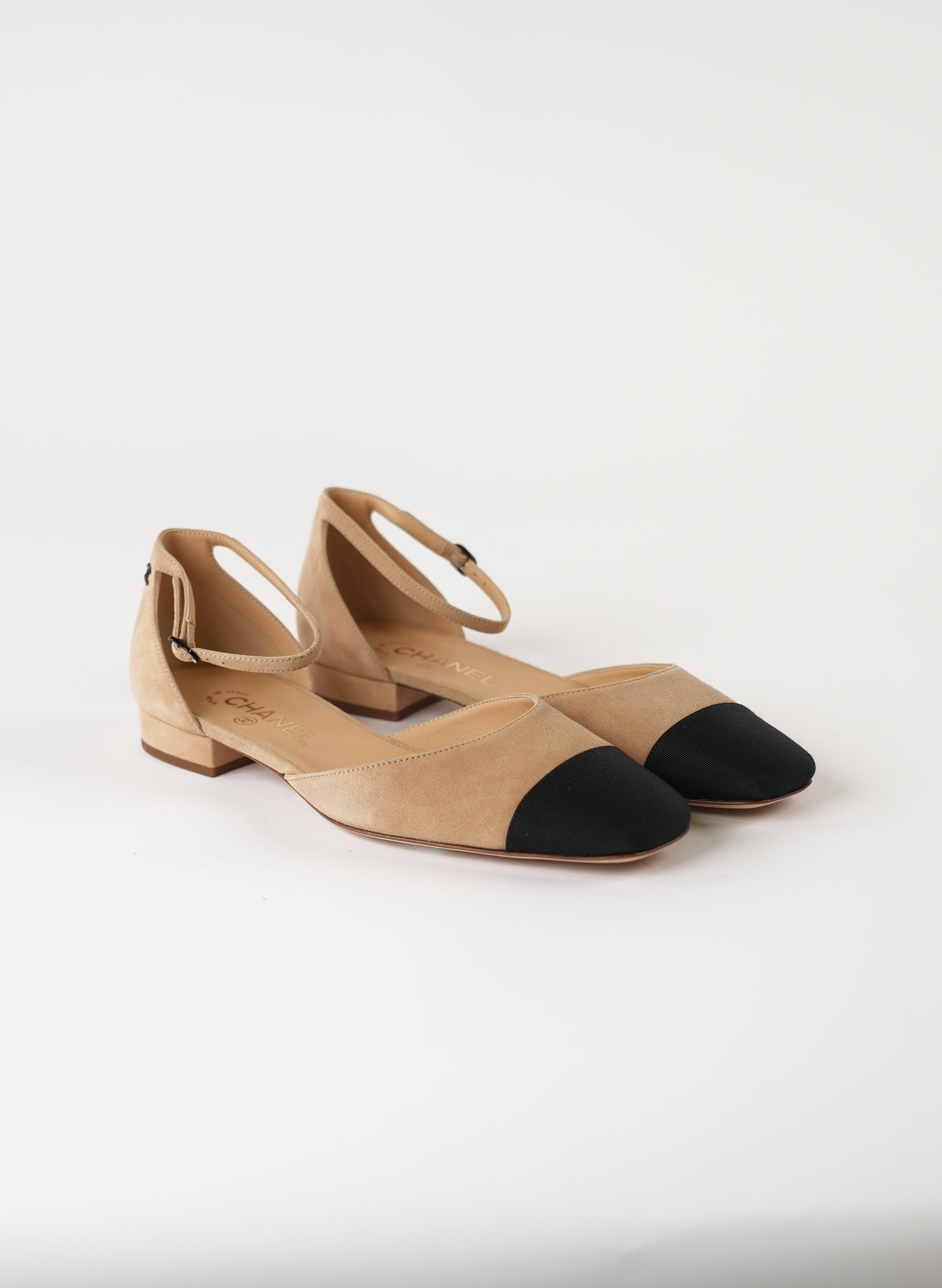 Chanel Suede Colorblock Pattern D'Orsay Flats