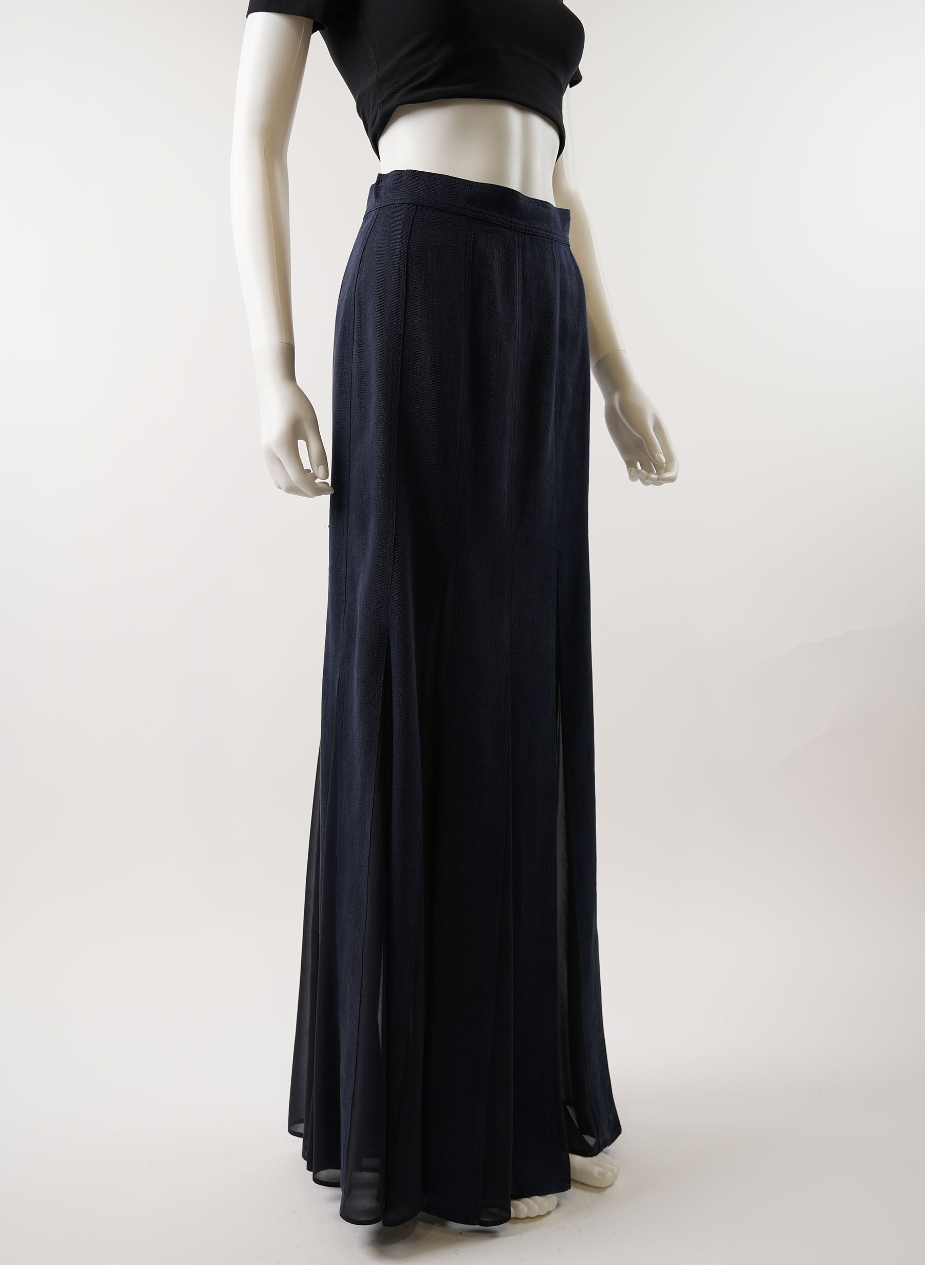 MAXMARA Nica Pleated Georgette-Trimmed Linen and Cotton Twill Maxi Skirt