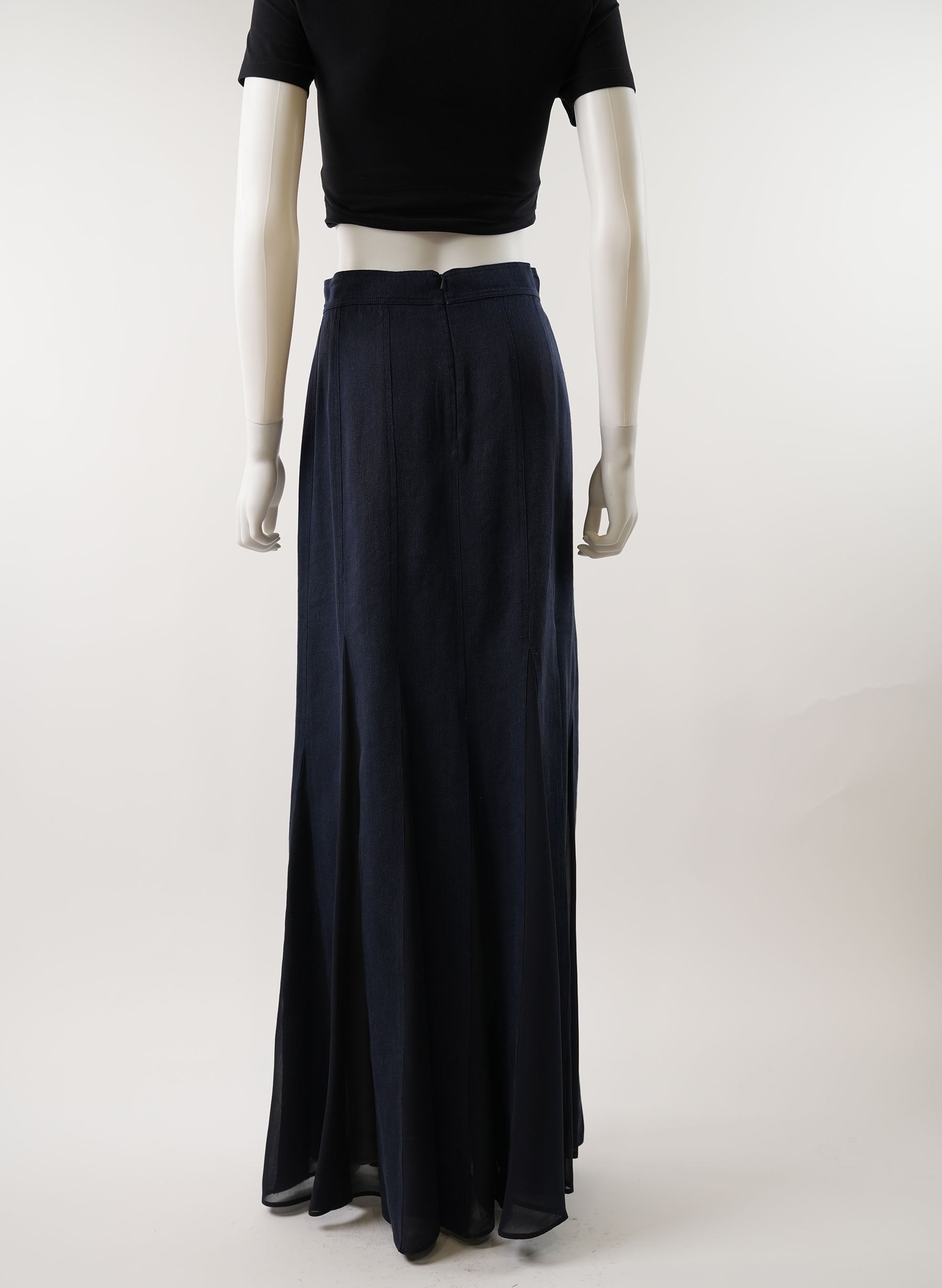 MAXMARA Nica Pleated Georgette-Trimmed Linen and Cotton Twill Maxi Skirt