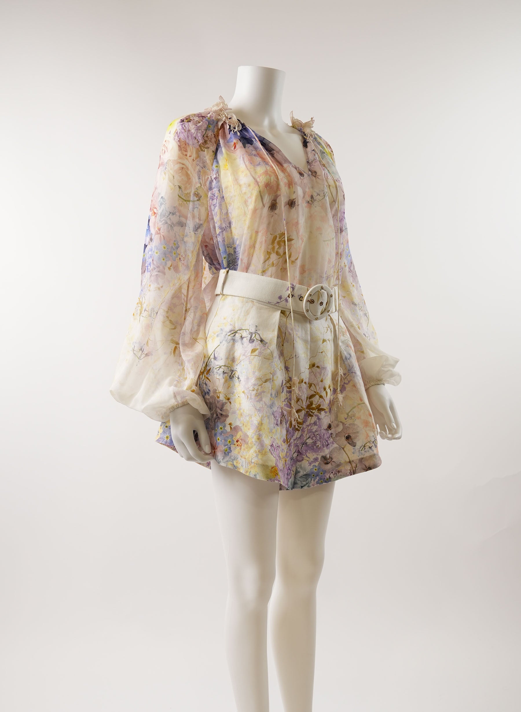 Zimmermann Rythmic Billow Floral-Print Chiffon Blouse and Short Set