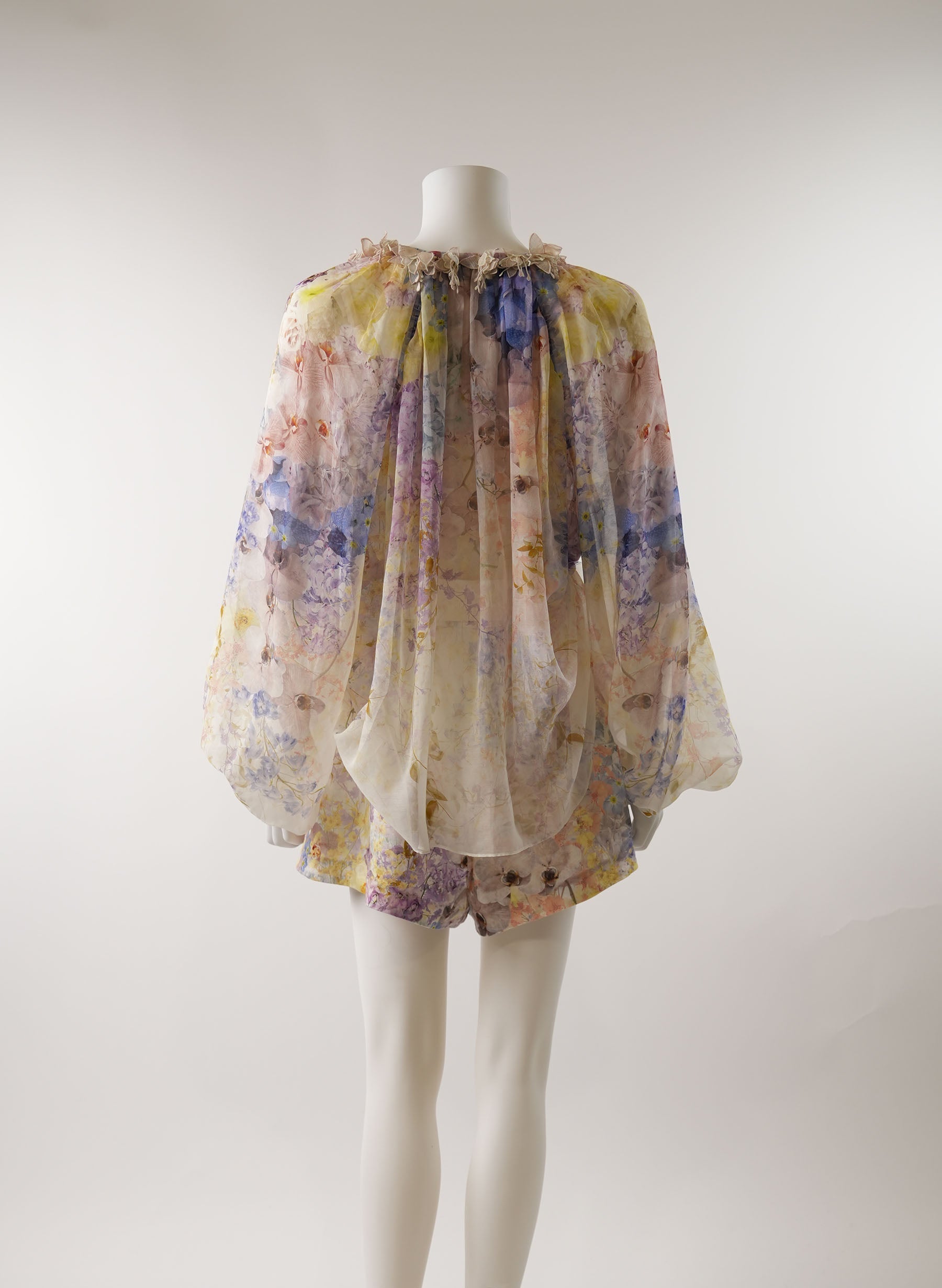 Zimmermann Rythmic Billow Floral-Print Chiffon Blouse and Short Set