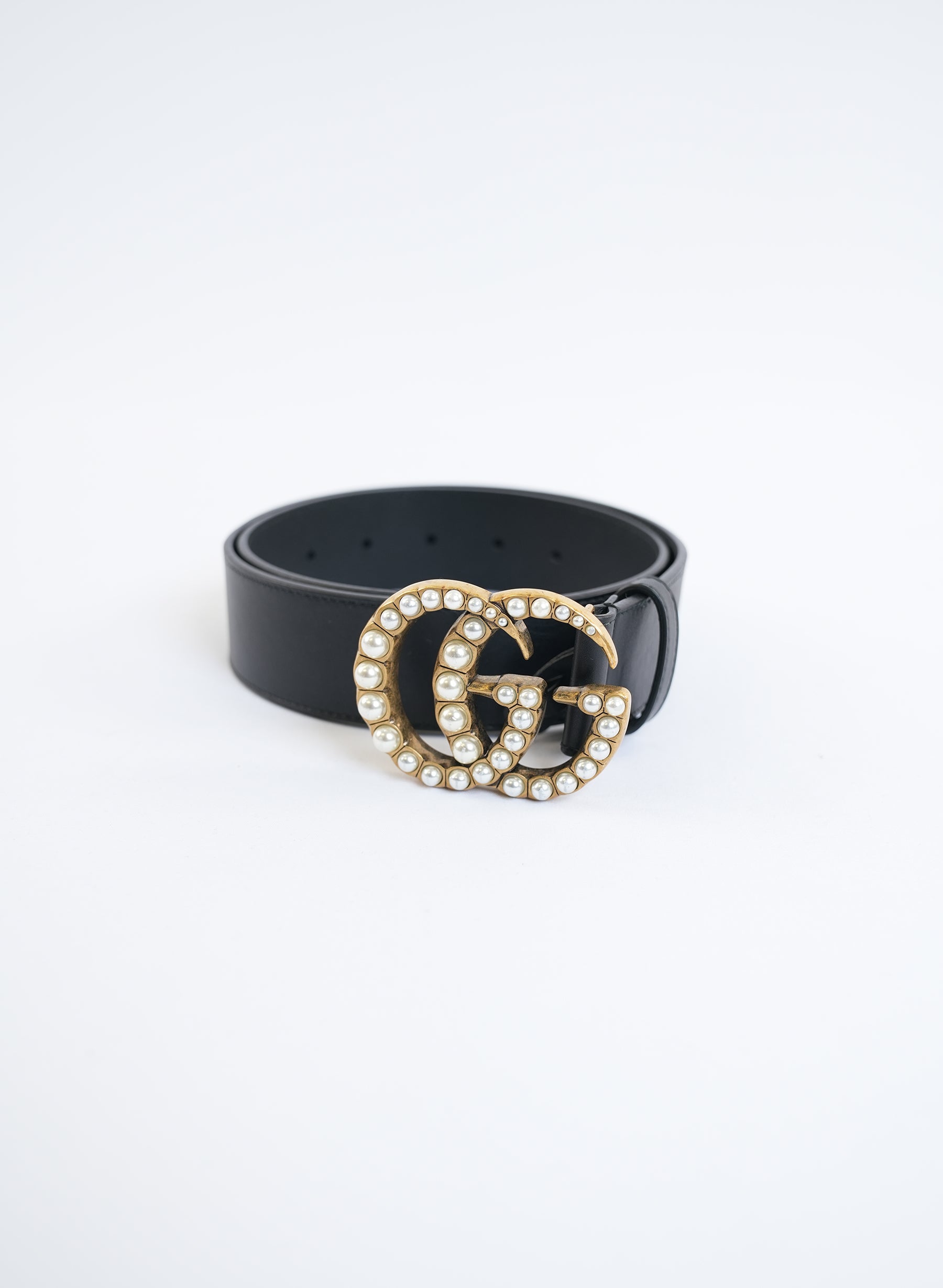 Gucci Double GG Pearl Embellished Belt