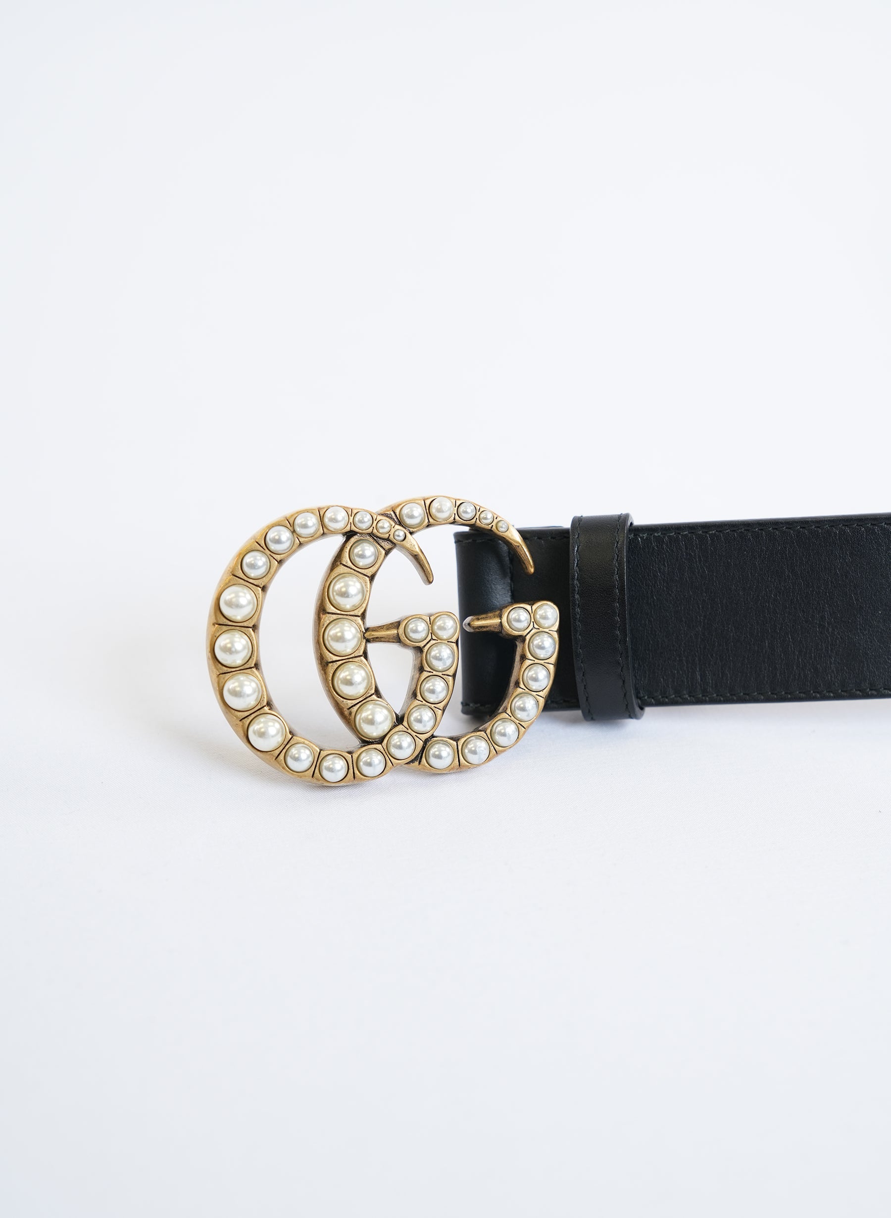 Gucci Double GG Pearl Embellished Belt
